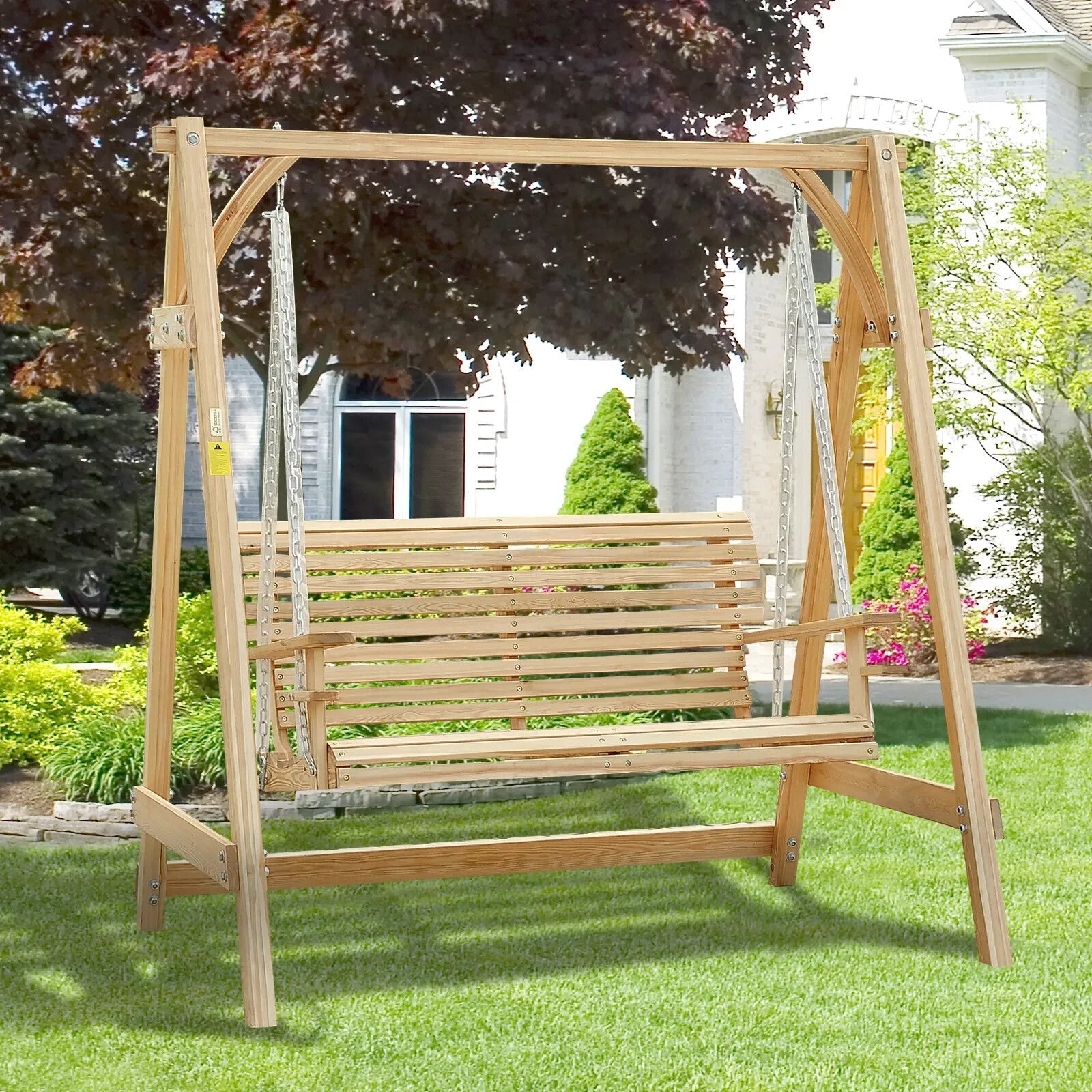 2 Seater Wooden Swing Chair Garden Patio Bench Hammock Seat Outdoor Larch Wood - Home and Garden Furniture Shop - rustic - furniture