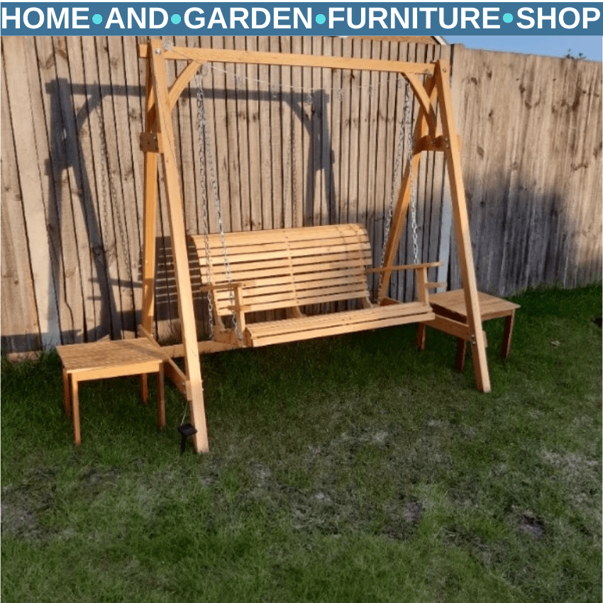 2 Seater Wooden Swing Chair Garden Patio Bench Hammock Seat Outdoor Larch Wood - Home and Garden Furniture Shop - rustic - furniture