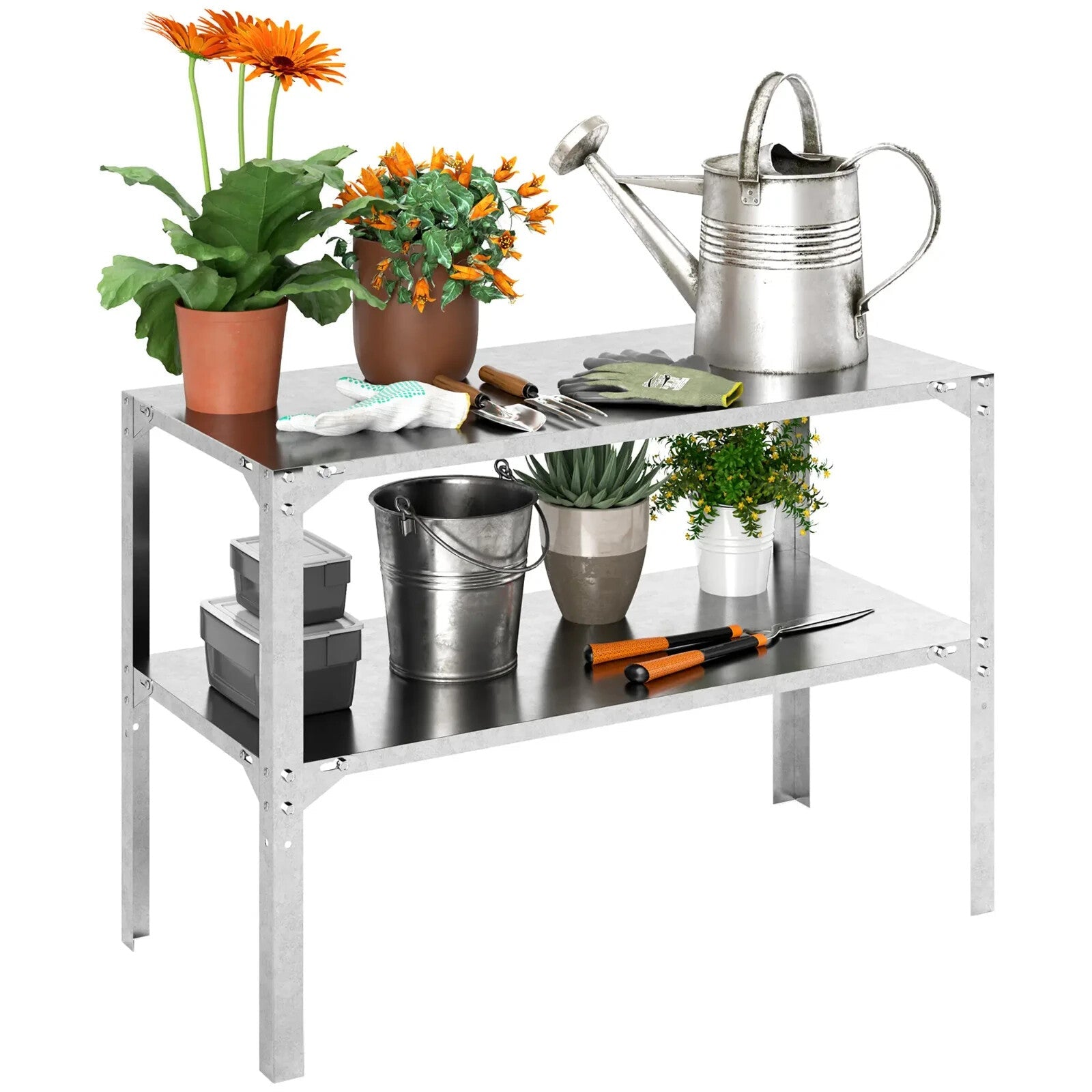 2 Tier Galvanised Steel Potting Bench Garden Work Table W/ Storage Shelf Station - Home and Garden Furniture Shop - rustic - furniture