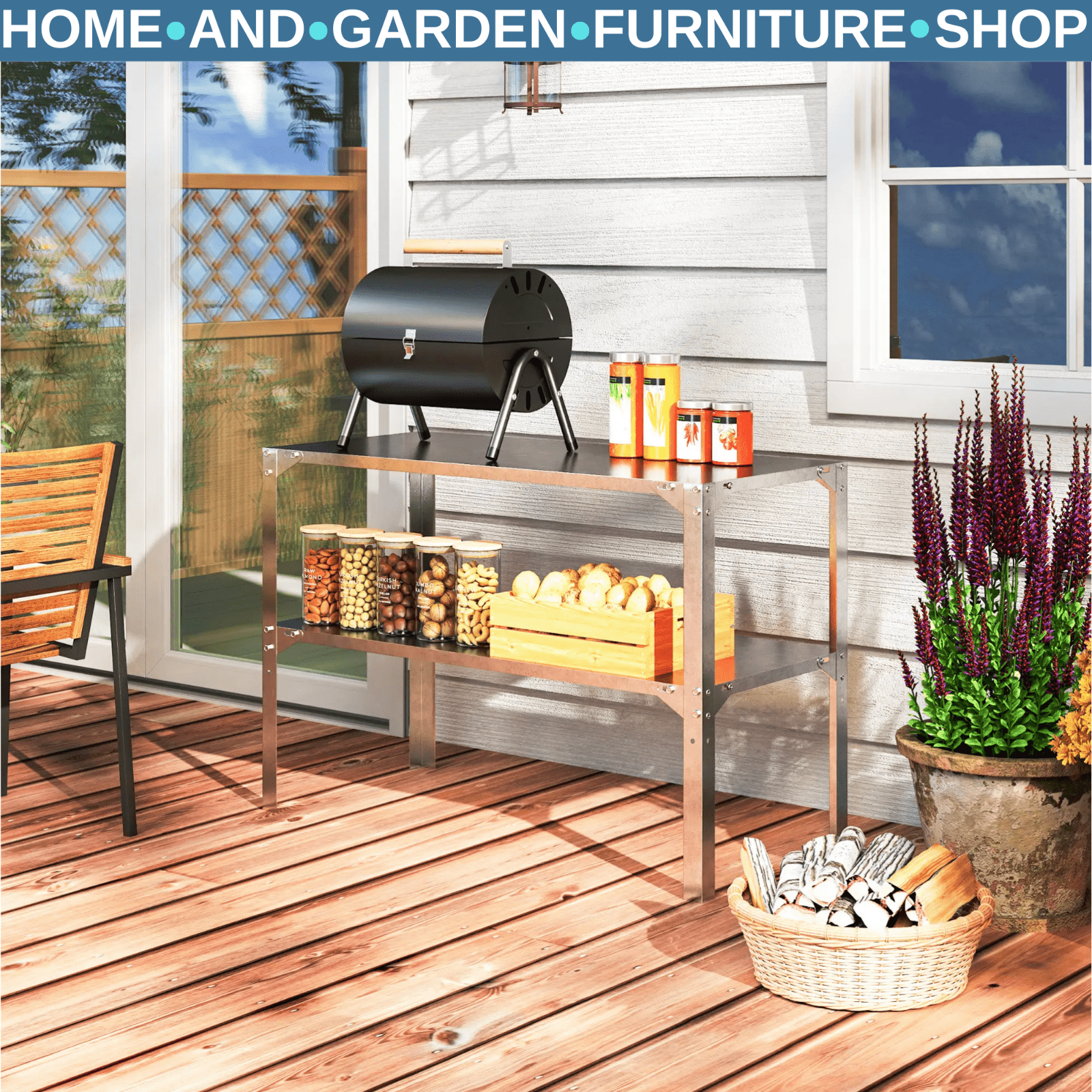 2 Tier Galvanised Steel Potting Bench Garden Work Table W/ Storage Shelf Station - Home and Garden Furniture Shop - rustic - furniture