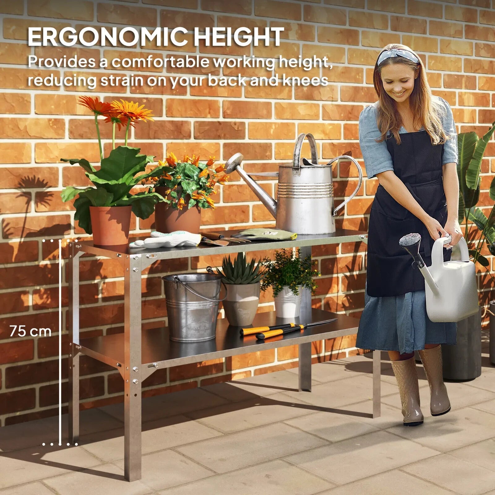 2 Tier Galvanised Steel Potting Bench Garden Work Table W/ Storage Shelf Station - Home and Garden Furniture Shop - rustic - furniture