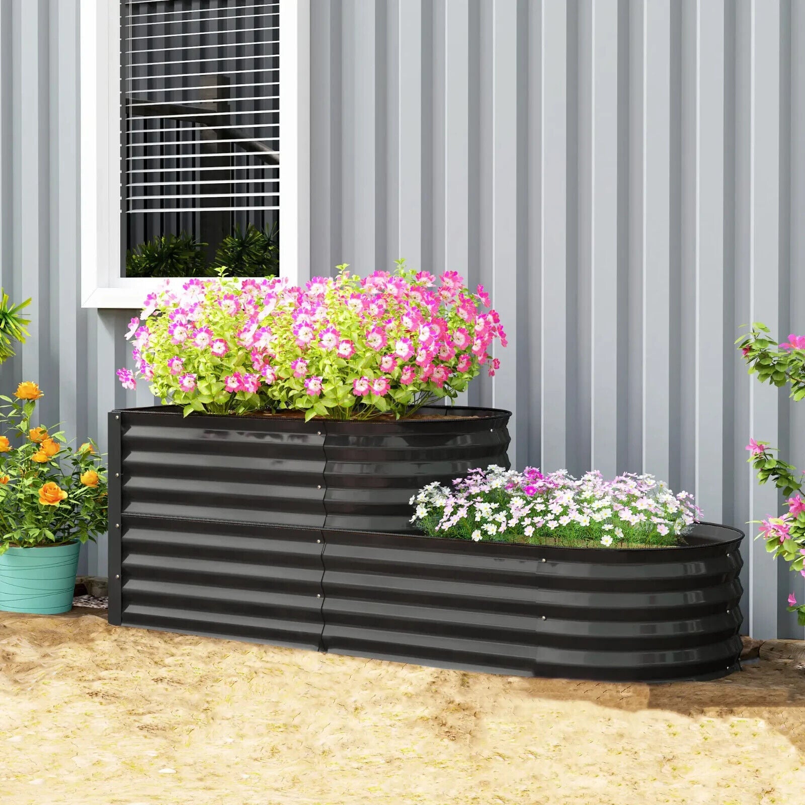 2 - Tier Galvanised Steel Raised Garden Bed with Safety Edging, 150cmx60cmx57cm - Home and Garden Furniture Shop - #rustic - furniture#