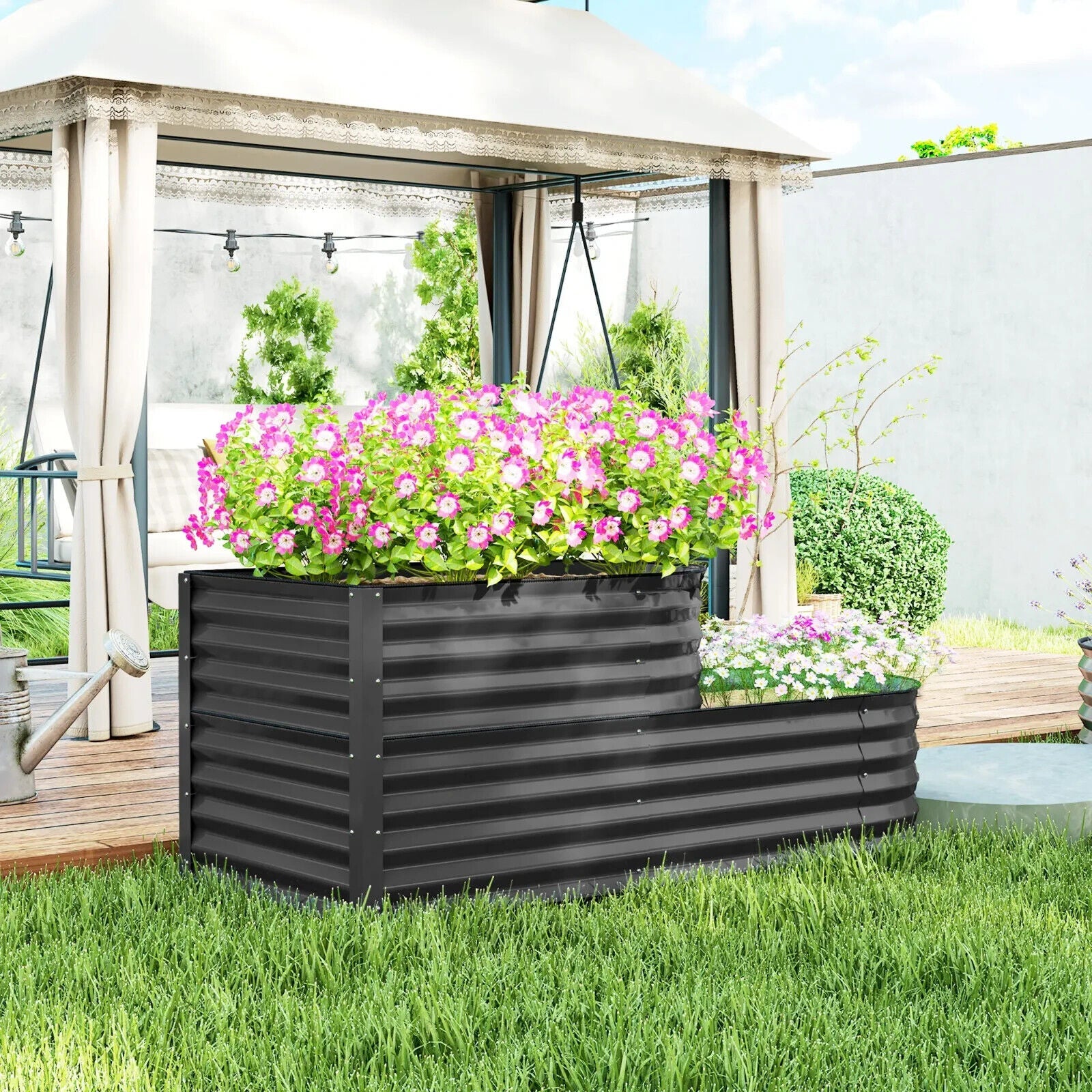 2 - Tier Galvanised Steel Raised Garden Bed with Safety Edging, 150cmx60cmx57cm - Home and Garden Furniture Shop - #rustic - furniture#