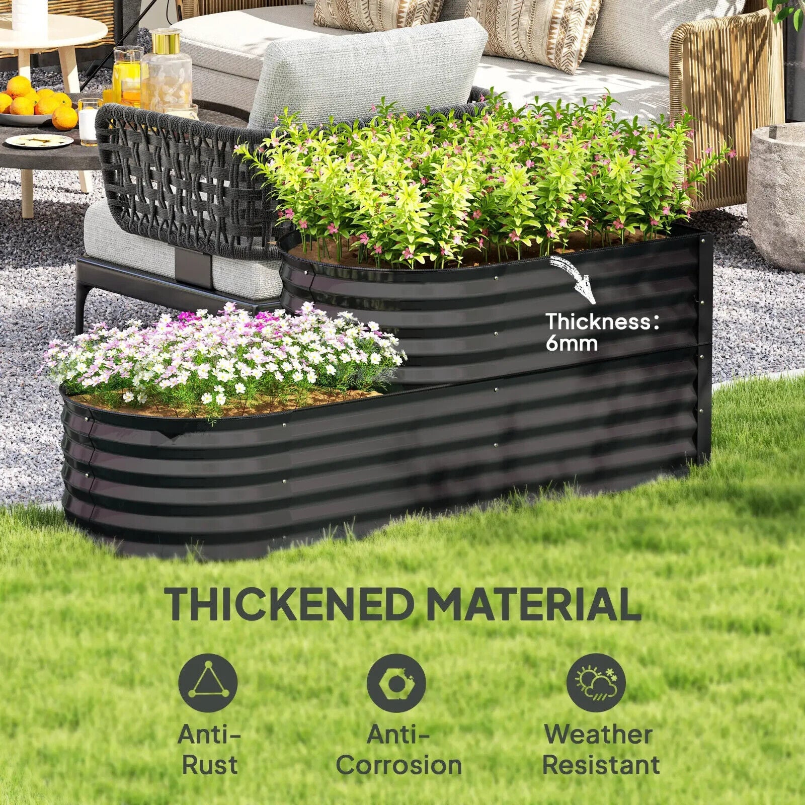 2 - Tier Galvanised Steel Raised Garden Bed with Safety Edging, 150cmx60cmx57cm - Home and Garden Furniture Shop - #rustic - furniture#