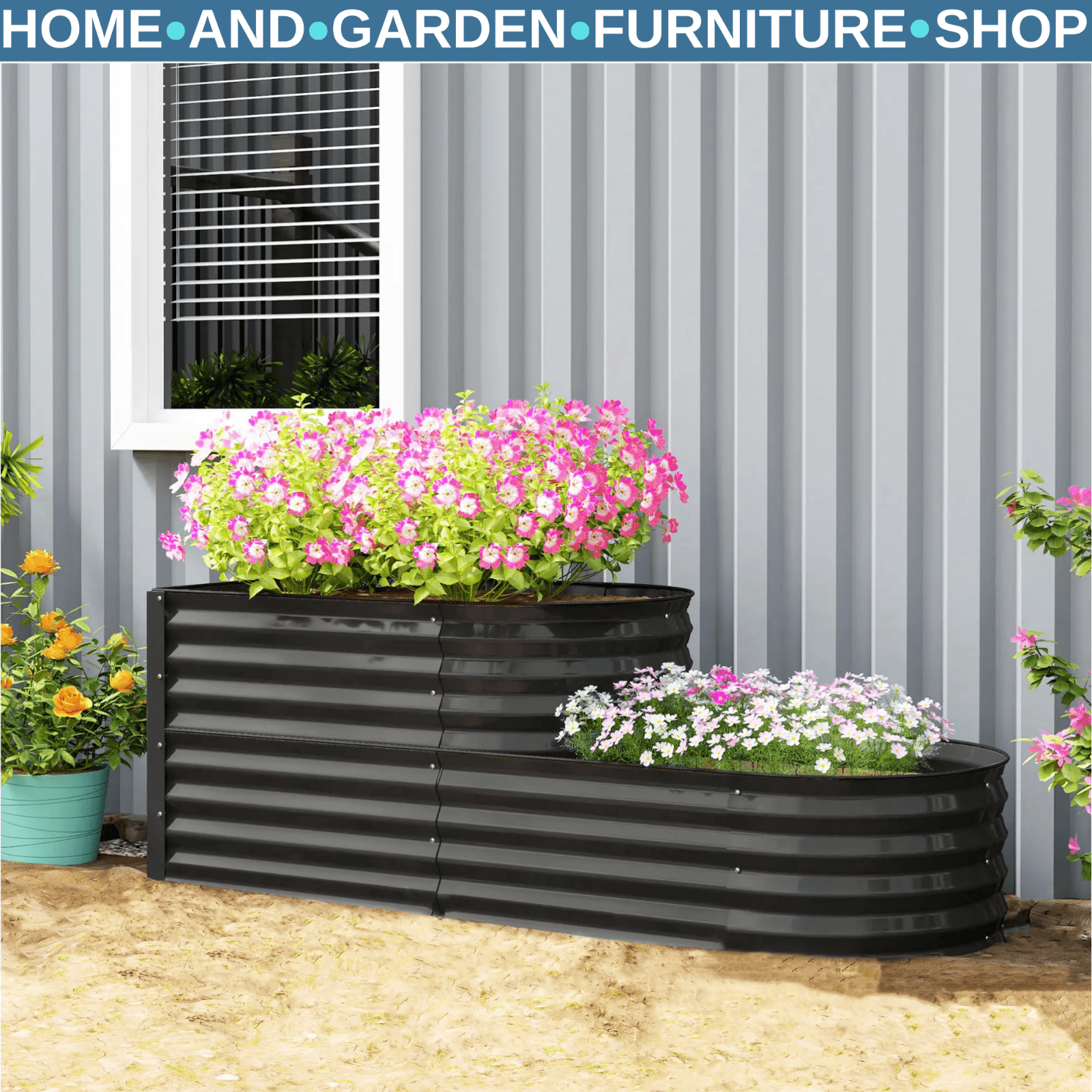 2 - Tier Galvanised Steel Raised Garden Bed with Safety Edging, 150cmx60cmx57cm - Home and Garden Furniture Shop - #rustic - furniture#