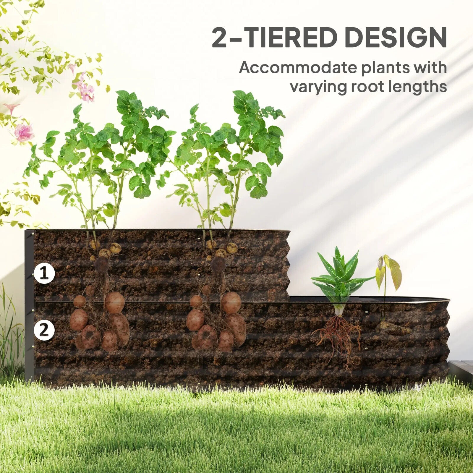 2 - Tier Galvanised Steel Raised Garden Bed with Safety Edging, 150cmx60cmx57cm - Home and Garden Furniture Shop - #rustic - furniture#