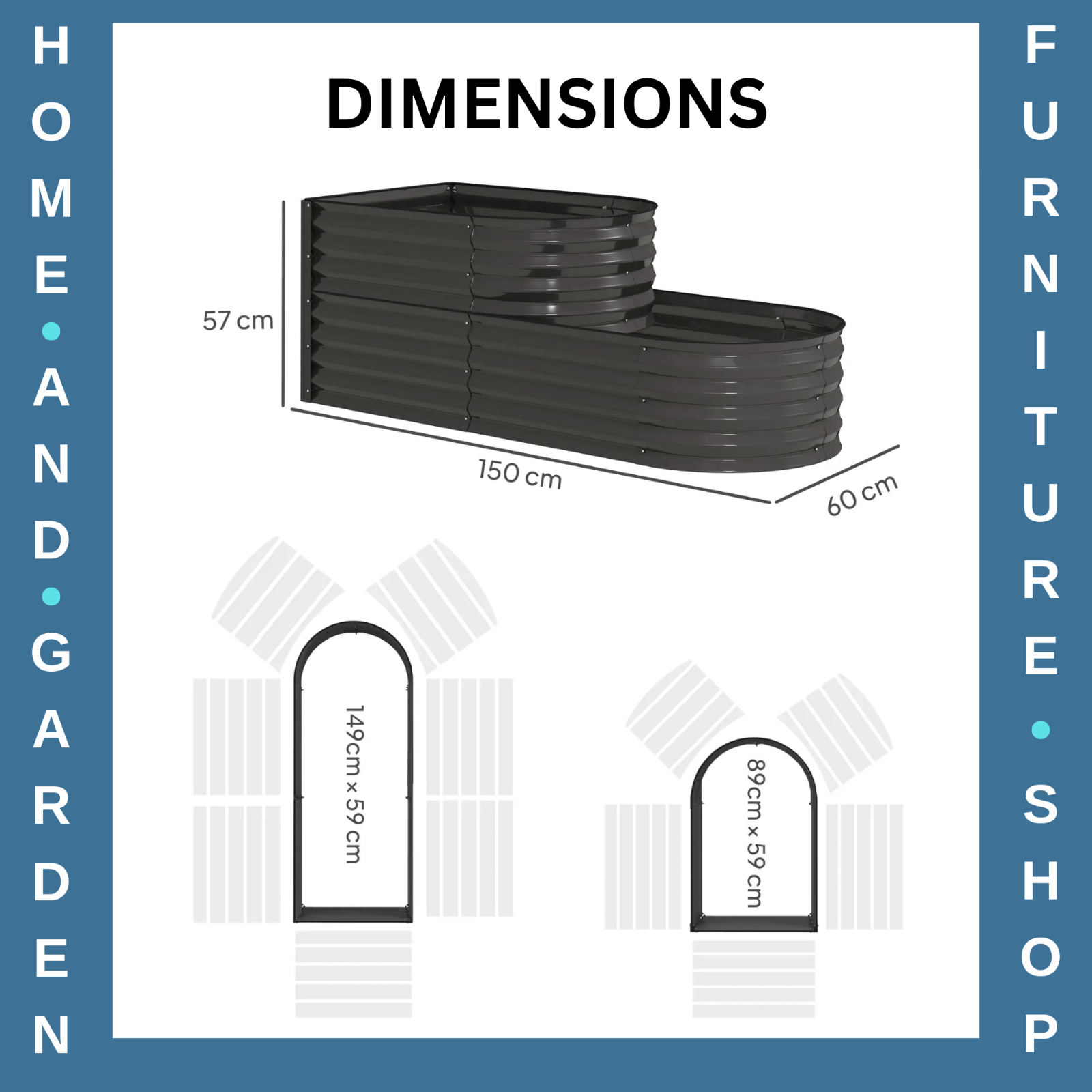 2 - Tier Galvanised Steel Raised Garden Bed with Safety Edging, 150cmx60cmx57cm - Home and Garden Furniture Shop - #rustic - furniture#