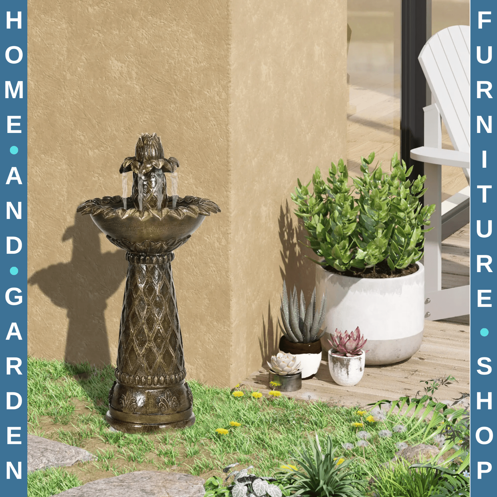 2 Tier Outdoor Water Fountain Freestanding Cascading Feature for Garden Decor - Home and Garden Furniture Shop - rustic - furniture