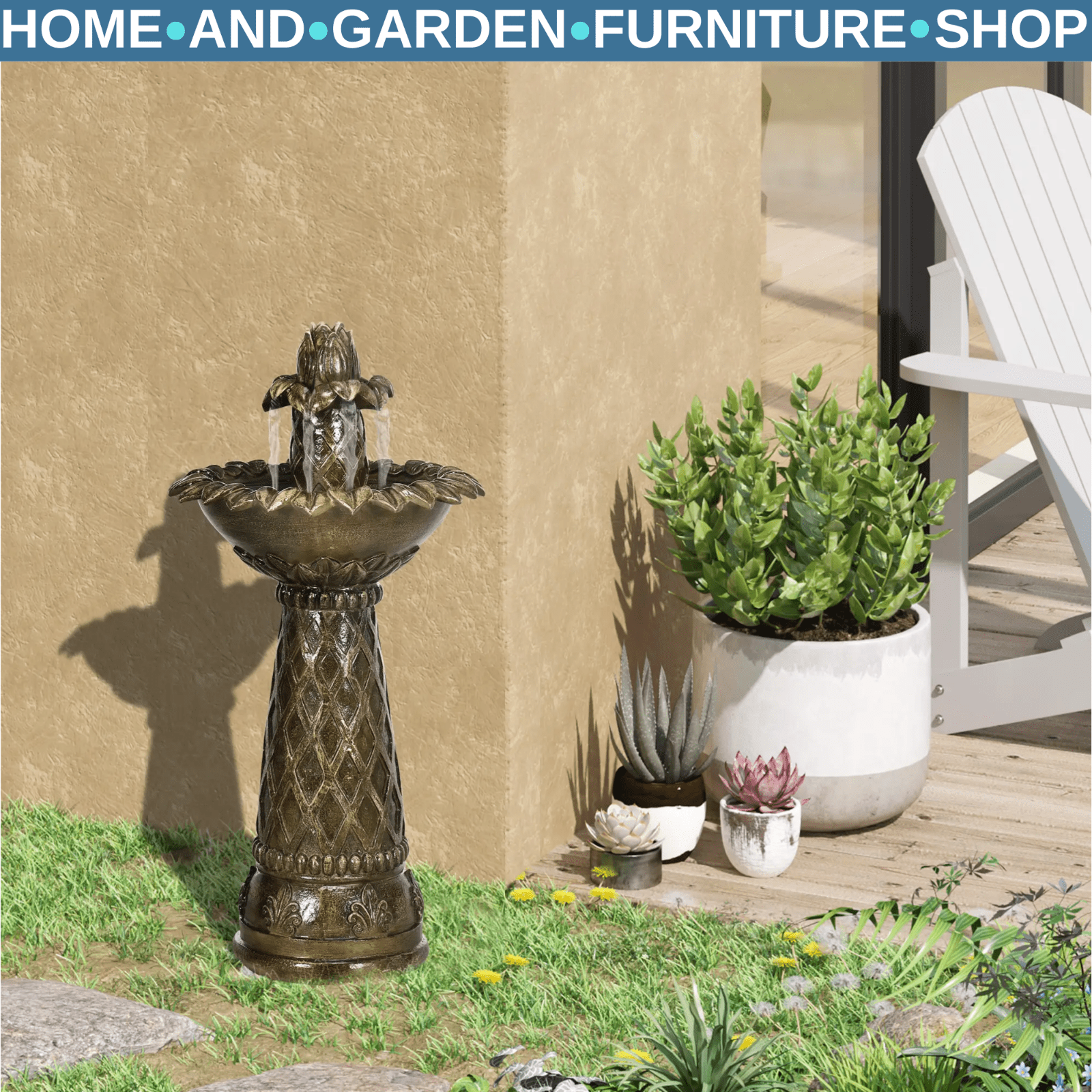 2 Tier Outdoor Water Fountain Freestanding Cascading Feature for Garden Decor - Home and Garden Furniture Shop - rustic - furniture
