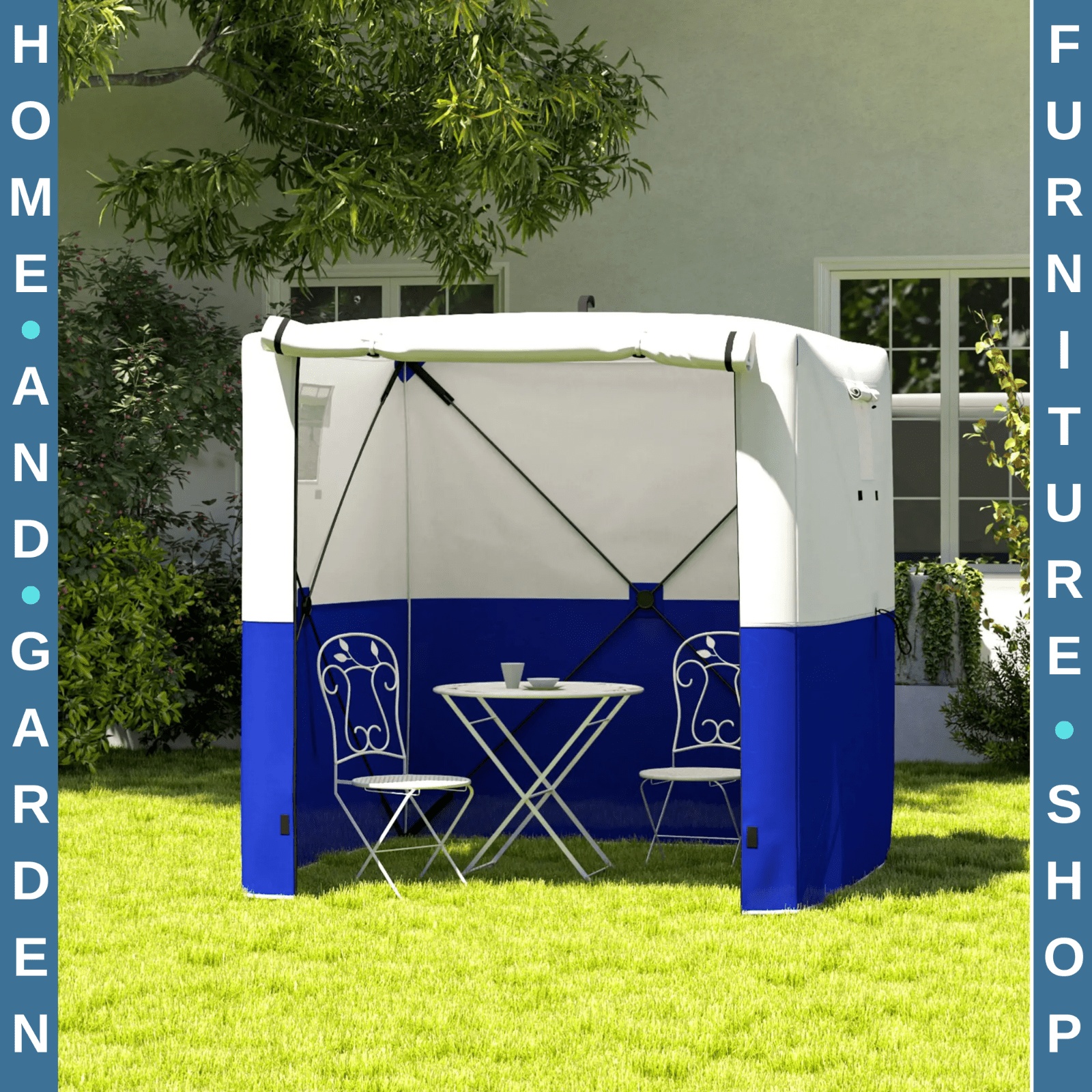 2 x 2m Pop Up Gazebo with Sides Party Tent Blue Camping Shelter Festival Gazebo - Home and Garden Furniture Shop - rustic - furniture