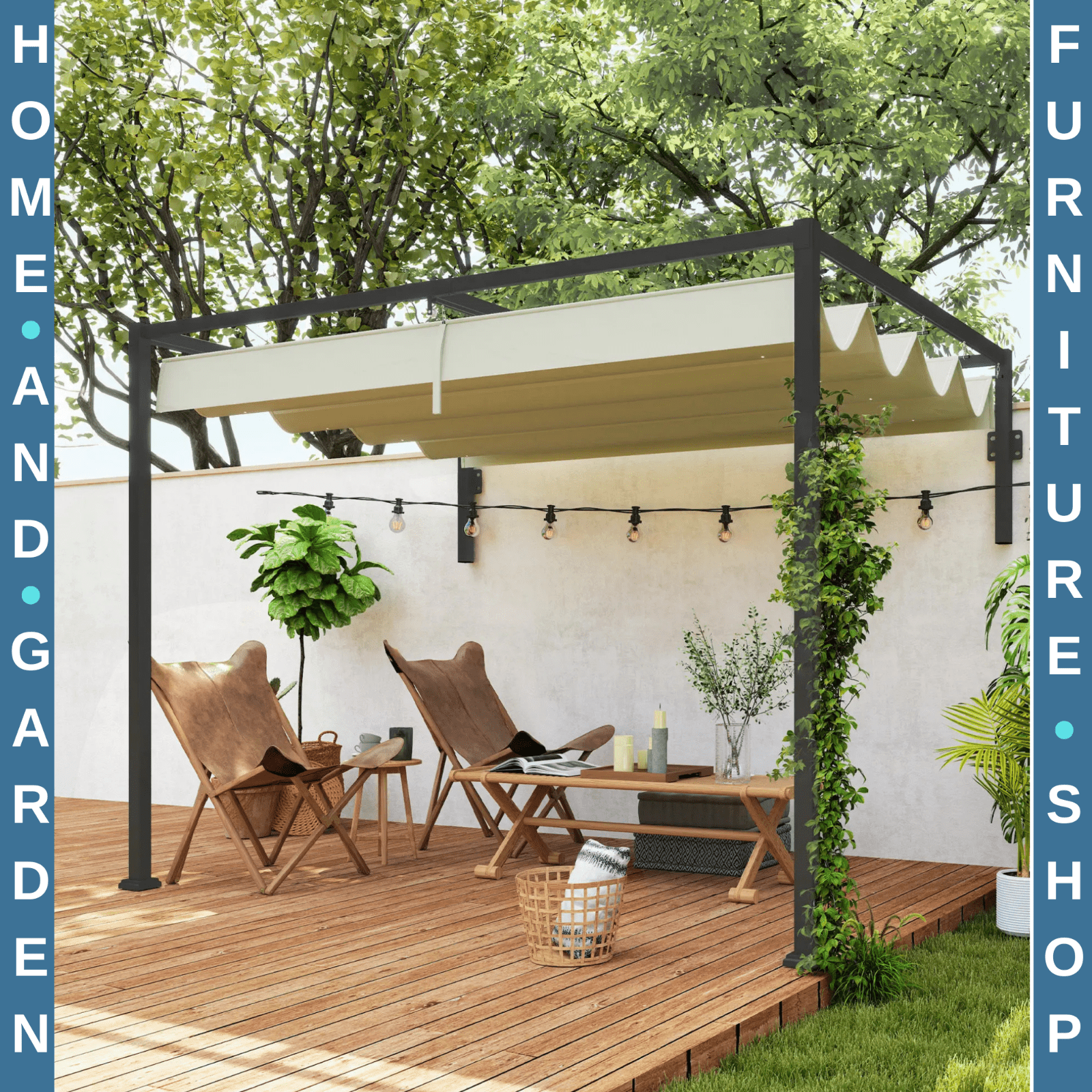 2 x 3 m Lean To Metal Pergola with Retractable Roof for Garden Patio or BBQ Area - Home and Garden Furniture Shop - rustic - furniture