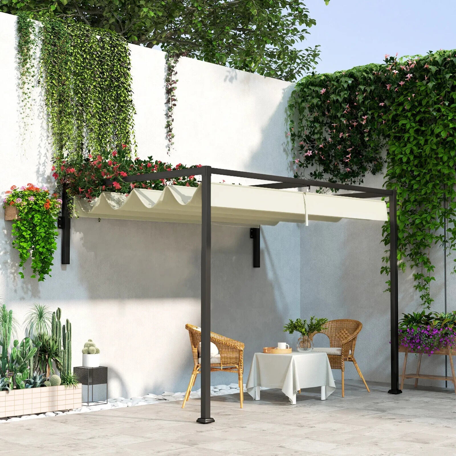 2 x 3 m Lean To Metal Pergola with Retractable Roof for Garden Patio or BBQ Area - Home and Garden Furniture Shop - rustic - furniture