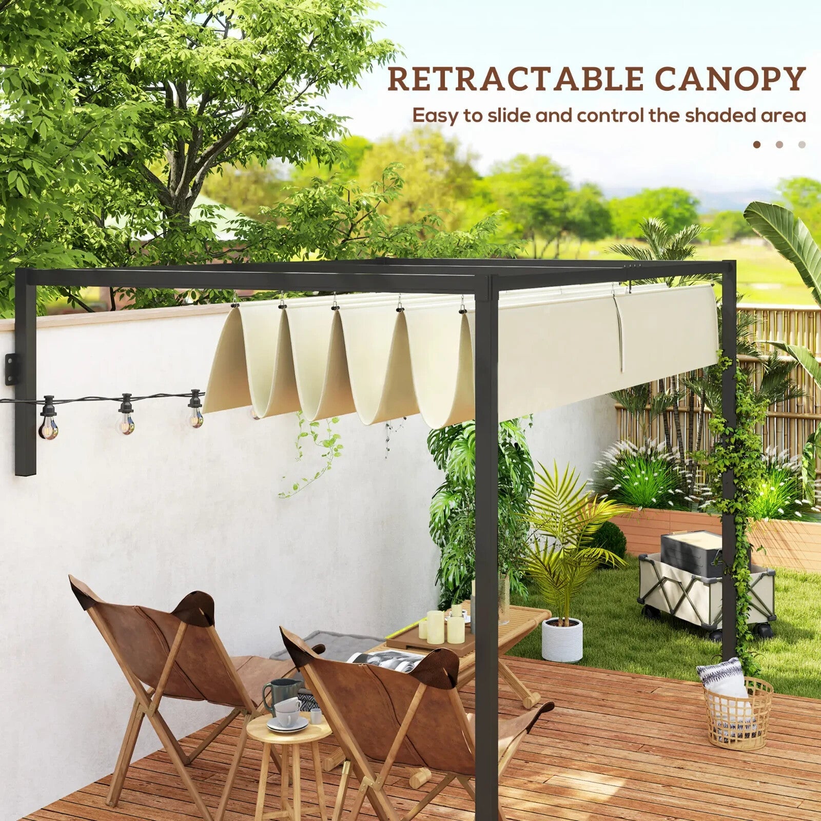 2 x 3 m Lean To Metal Pergola with Retractable Roof for Garden Patio or BBQ Area - Home and Garden Furniture Shop - rustic - furniture