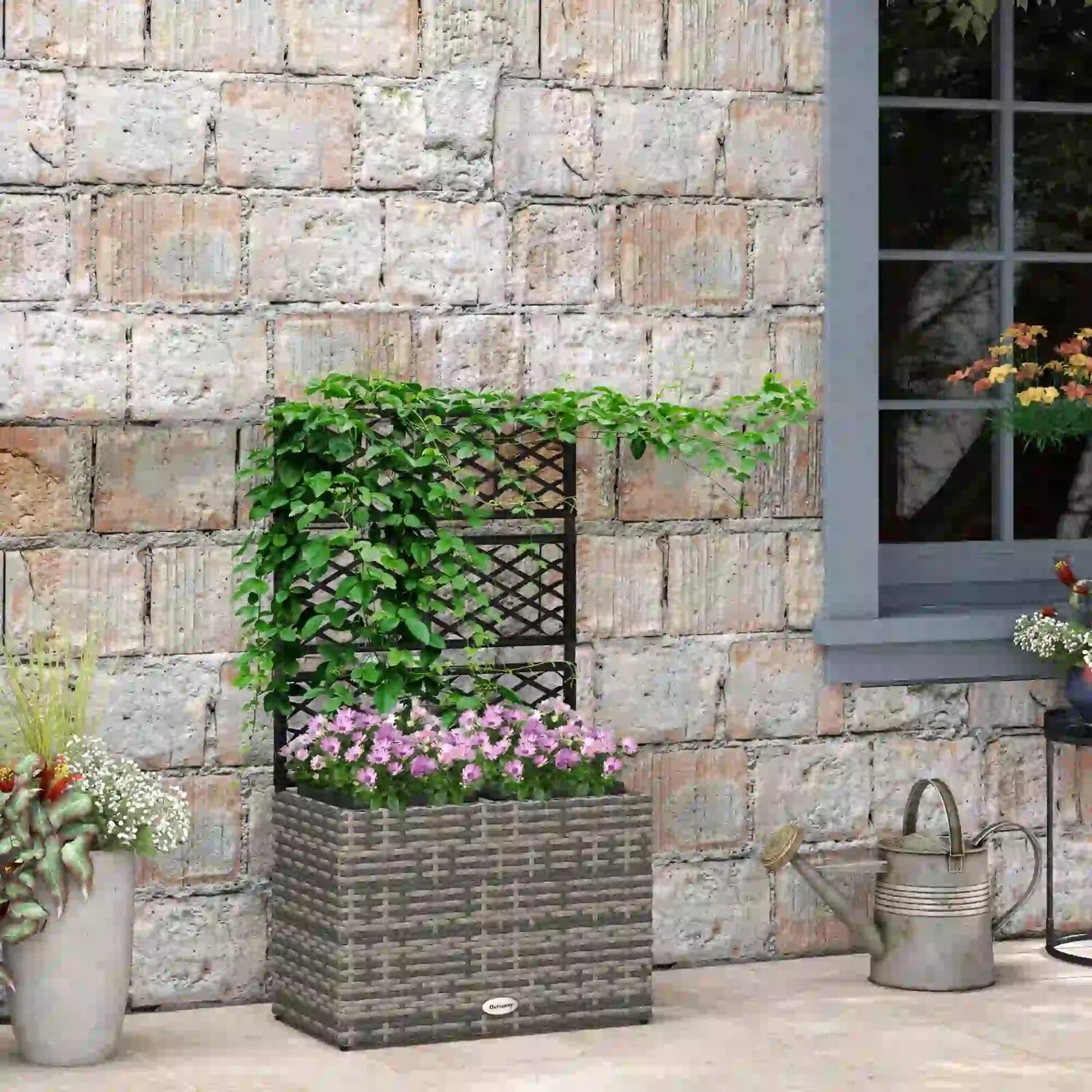 22L Garden Rattan Planter With Trellis Free Standing Raised Bed Two Plant Boxes - Home and Garden Furniture Shop - rustic - furniture