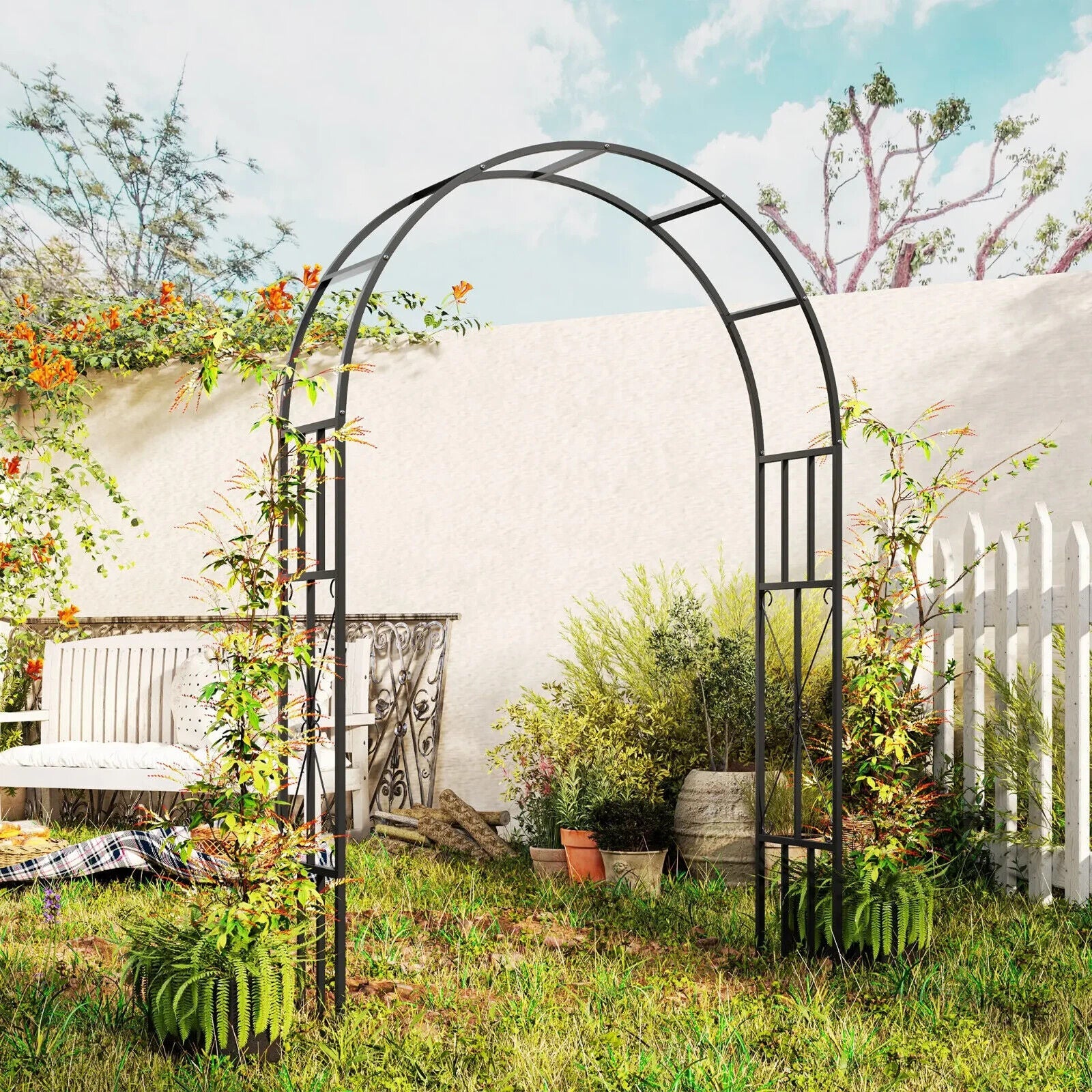 2.2m High × 1.5m Wide Steel Garden Arch Trellis for Climbing Plants Roses Black - Home and Garden Furniture Shop - #rustic - furniture#