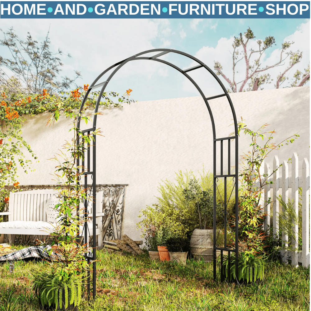 2.2m High × 1.5m Wide Steel Garden Arch Trellis for Climbing Plants Roses Black - Home and Garden Furniture Shop - #rustic - furniture#