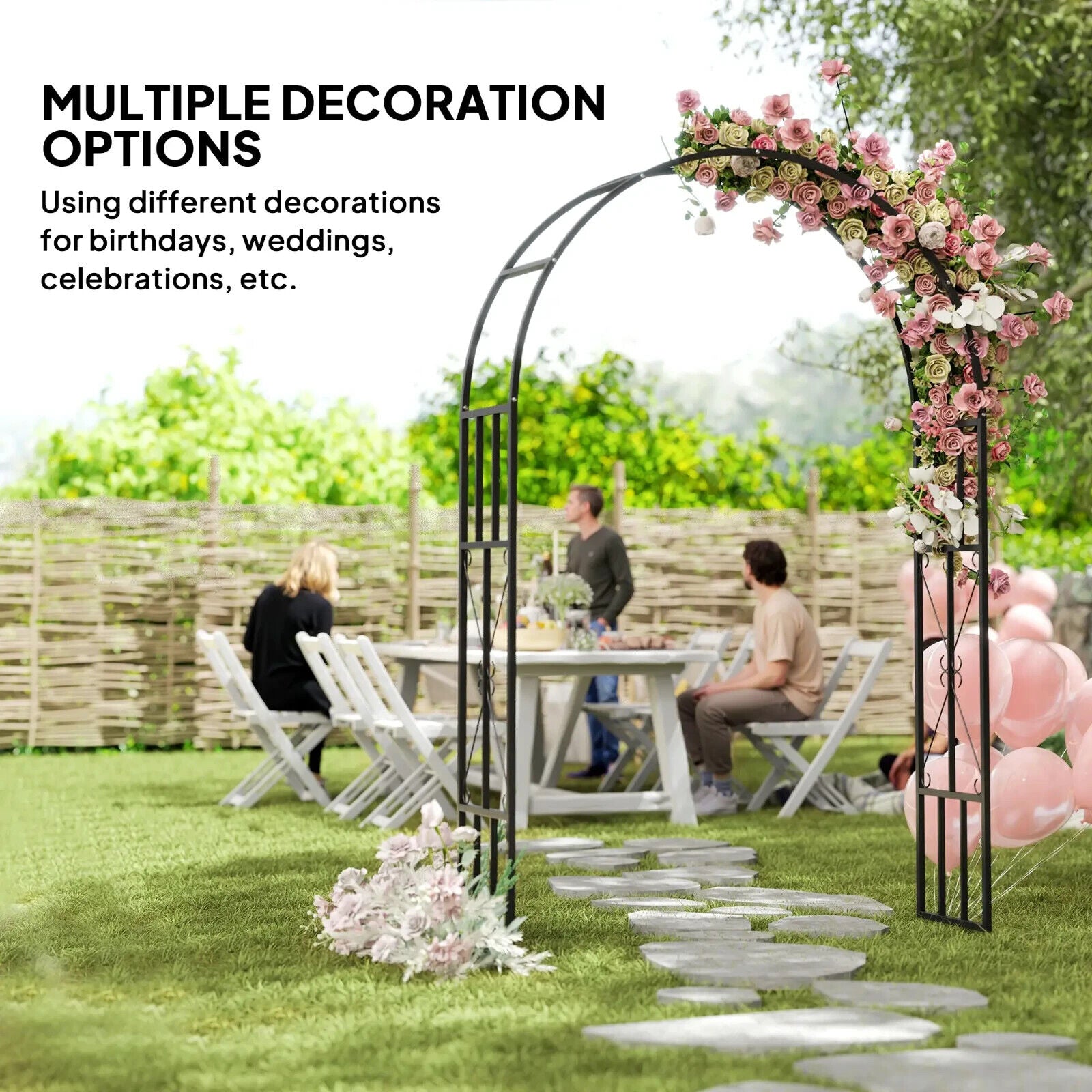 2.2m High × 1.5m Wide Steel Garden Arch Trellis for Climbing Plants Roses Black - Home and Garden Furniture Shop - #rustic - furniture#