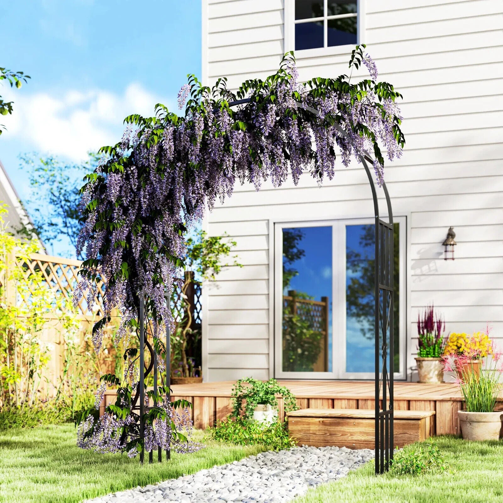 2.2m High × 1.5m Wide Steel Garden Arch Trellis for Climbing Plants Roses Black - Home and Garden Furniture Shop - #rustic - furniture#