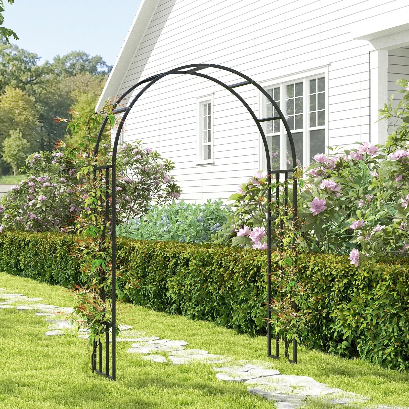 2.2m High × 1.5m Wide Steel Garden Arch Trellis for Climbing Plants Roses Black - Home and Garden Furniture Shop - #rustic - furniture#