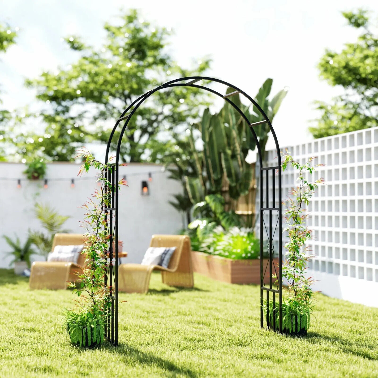 2.2m High × 1.5m Wide Steel Garden Arch Trellis for Climbing Plants Roses Black - Home and Garden Furniture Shop - #rustic - furniture#