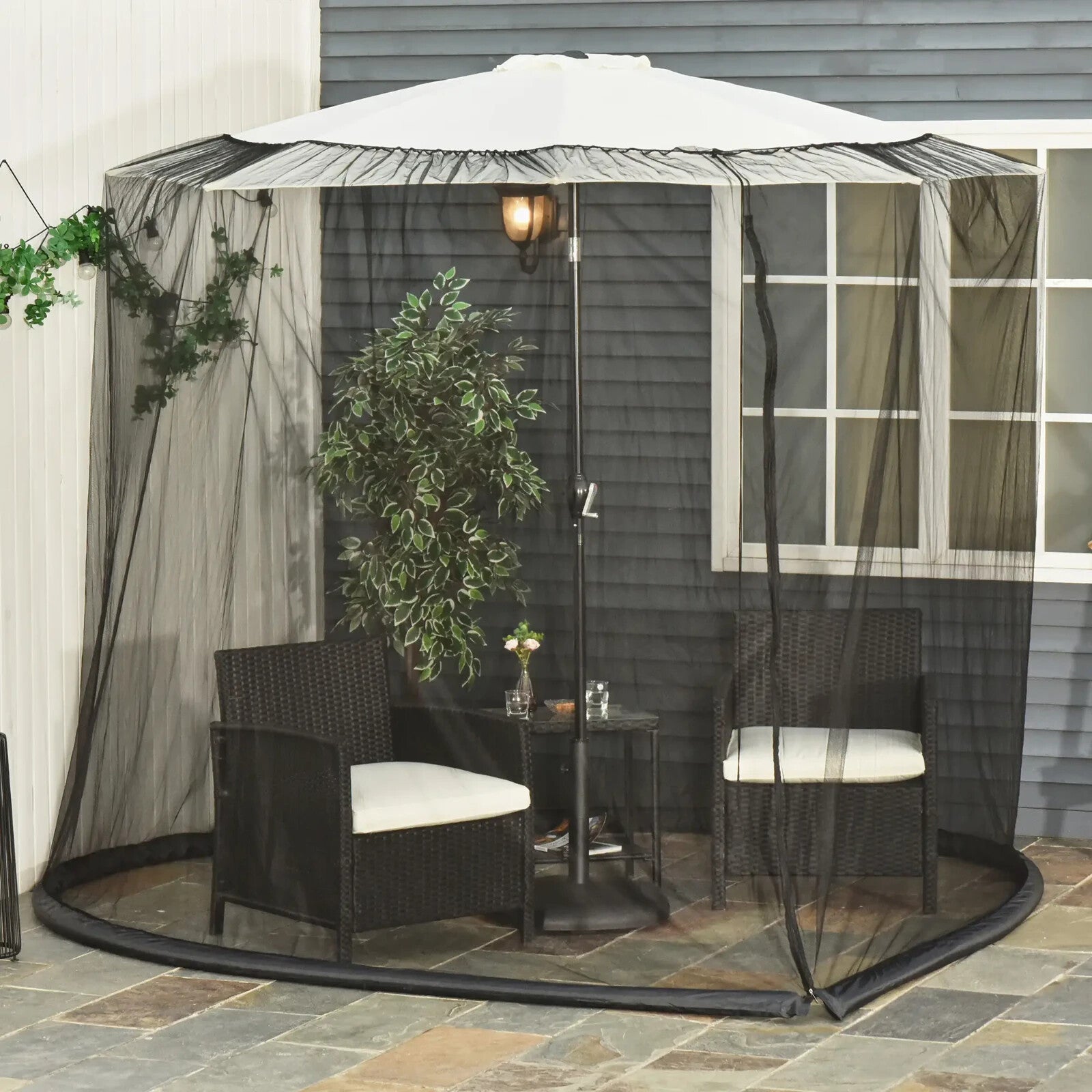 2.3m Garden Parasol Table Net Cover Screen Bug Netting Cover with Plastic Frame - Home and Garden Furniture Shop - rustic - furniture