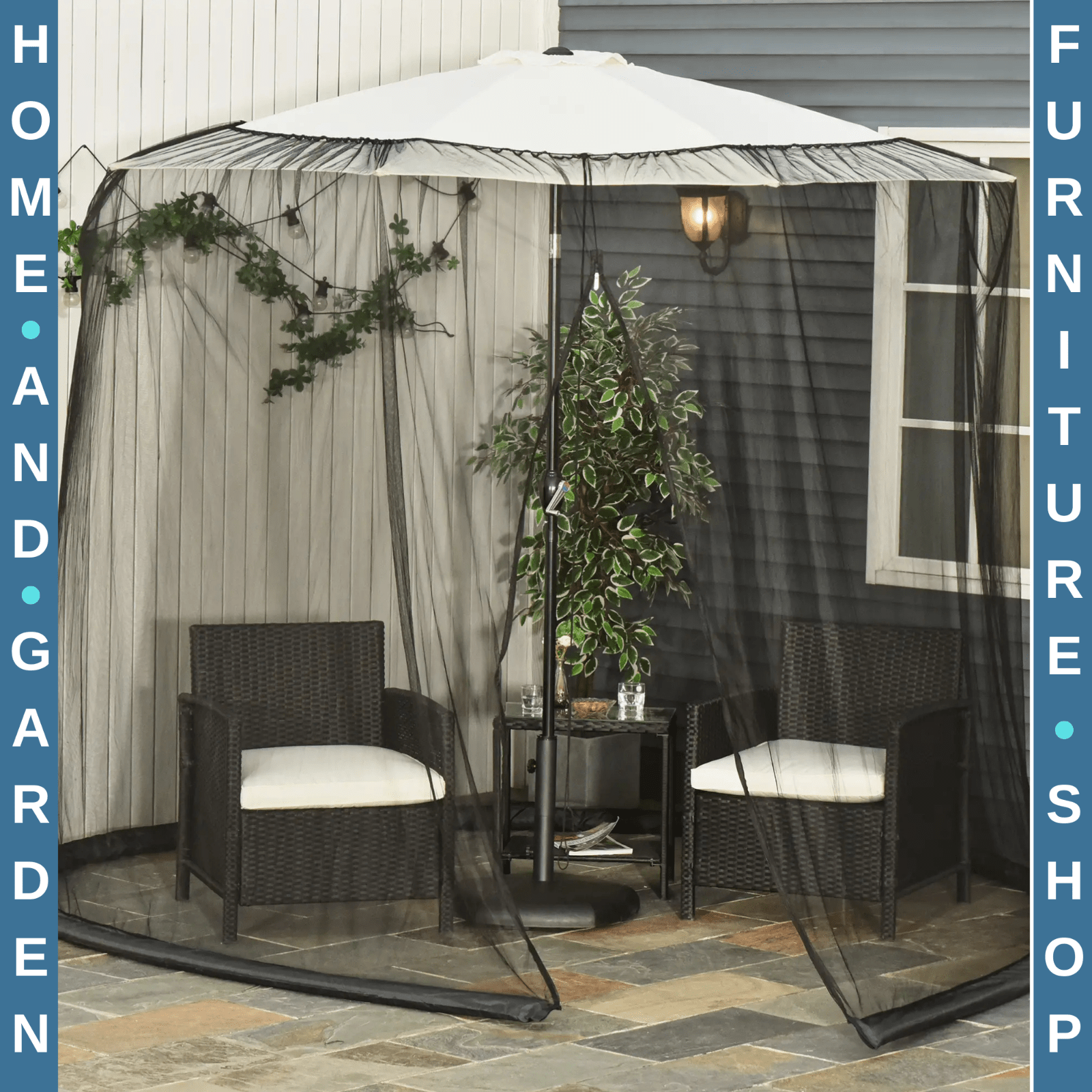 2.3m Garden Parasol Table Net Cover Screen Bug Netting Cover with Plastic Frame - Home and Garden Furniture Shop - rustic - furniture