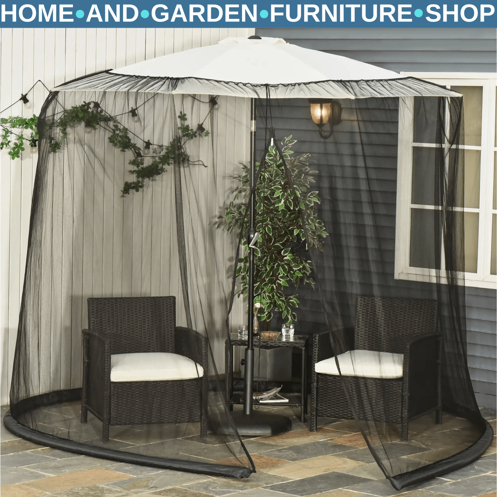 2.3m Garden Parasol Table Net Cover Screen Bug Netting Cover with Plastic Frame - Home and Garden Furniture Shop - rustic - furniture