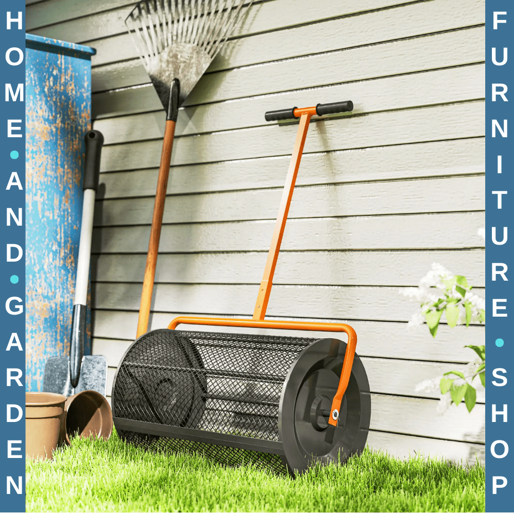 24" Compost Peat Moss Spreader with Adjustable Handle & Metal Mesh Basket Garden - Home and Garden Furniture Shop - rustic - furniture