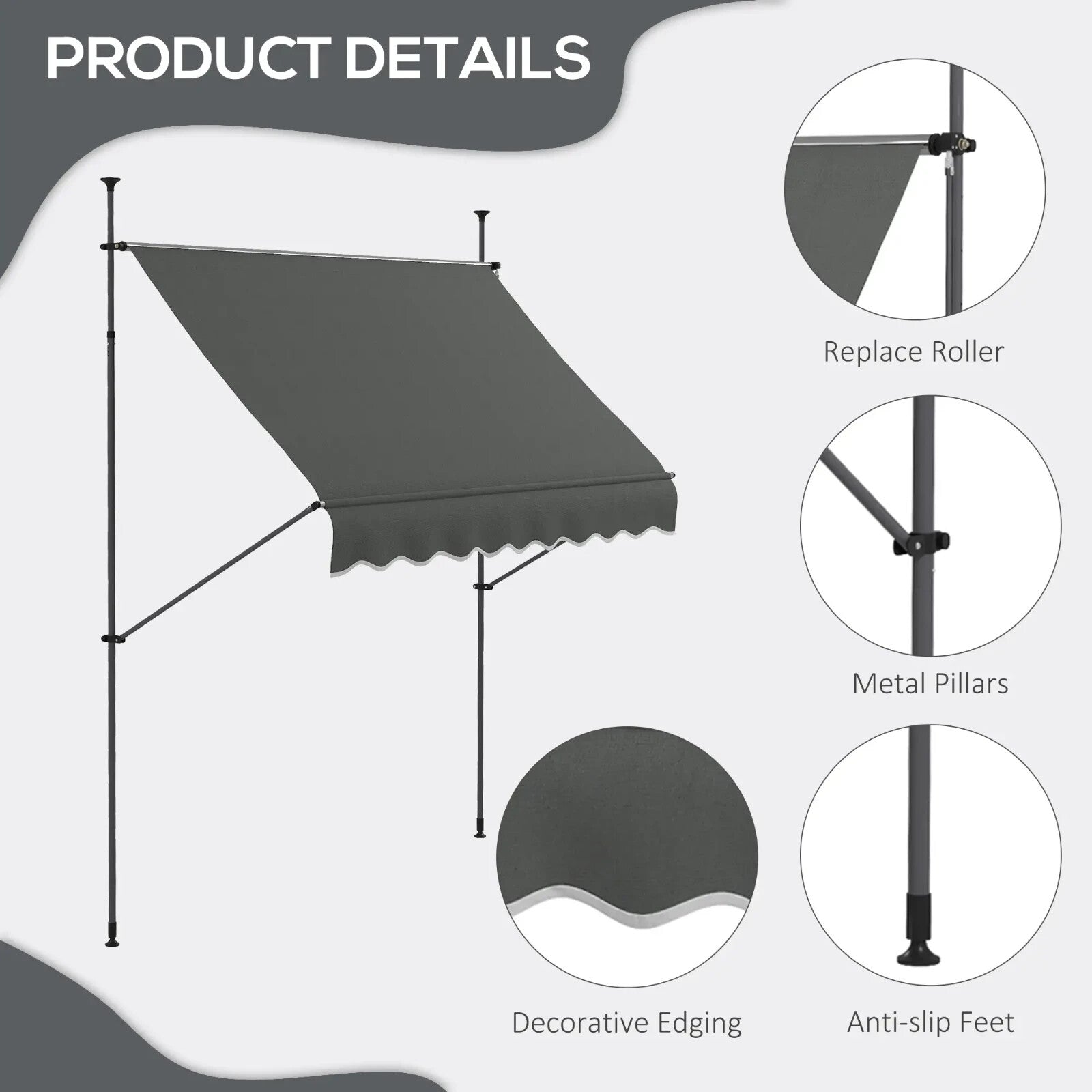 2.5 x 1.2m Retractable Free Standing Awning UV Resistant Patio Door Sun Shade - Home and Garden Furniture Shop - rustic - furniture
