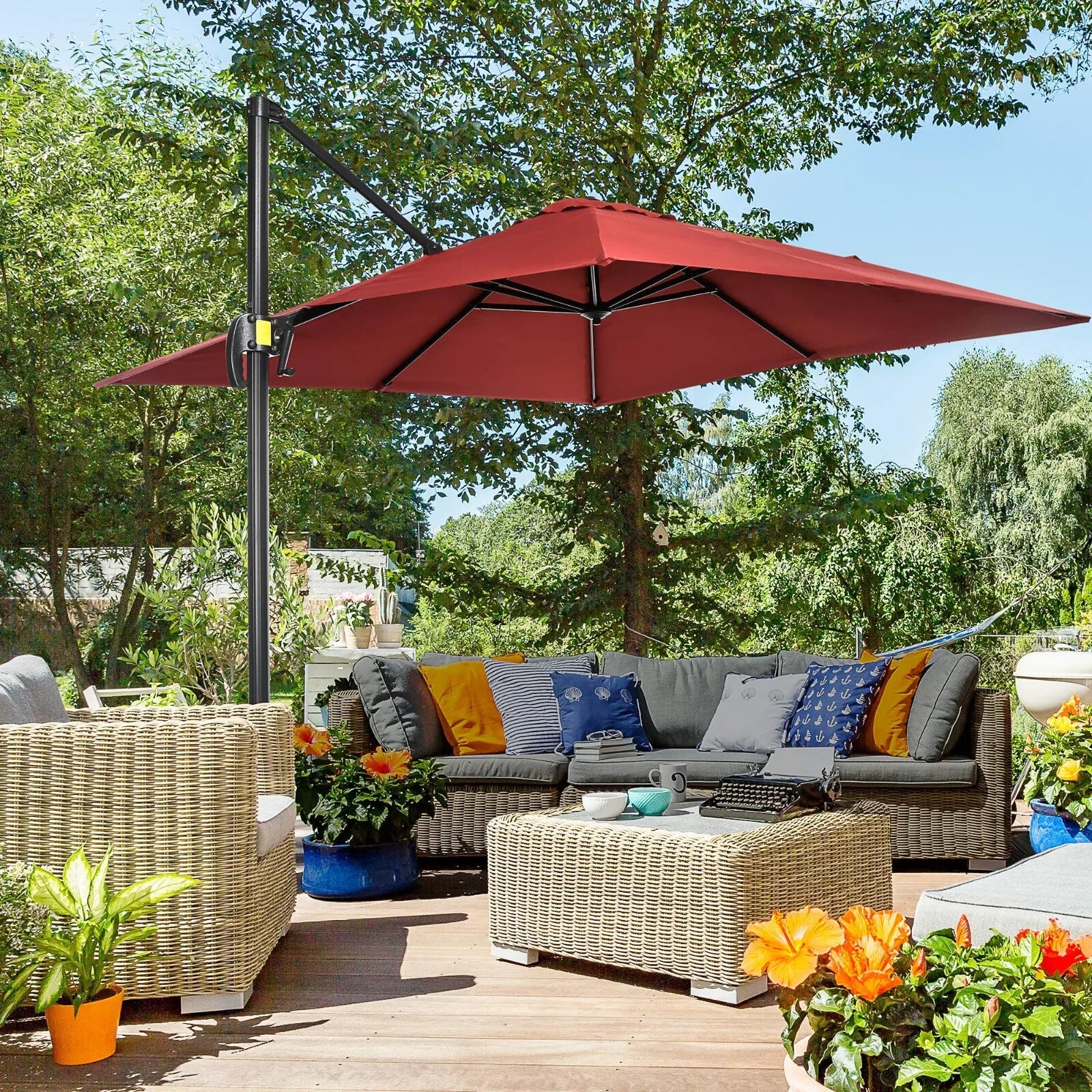 2.5 x 2.5m Cantilever Offset Garden Parasol with 360 Rotation & Aluminium Frame - Home and Garden Furniture Shop - rustic - furniture