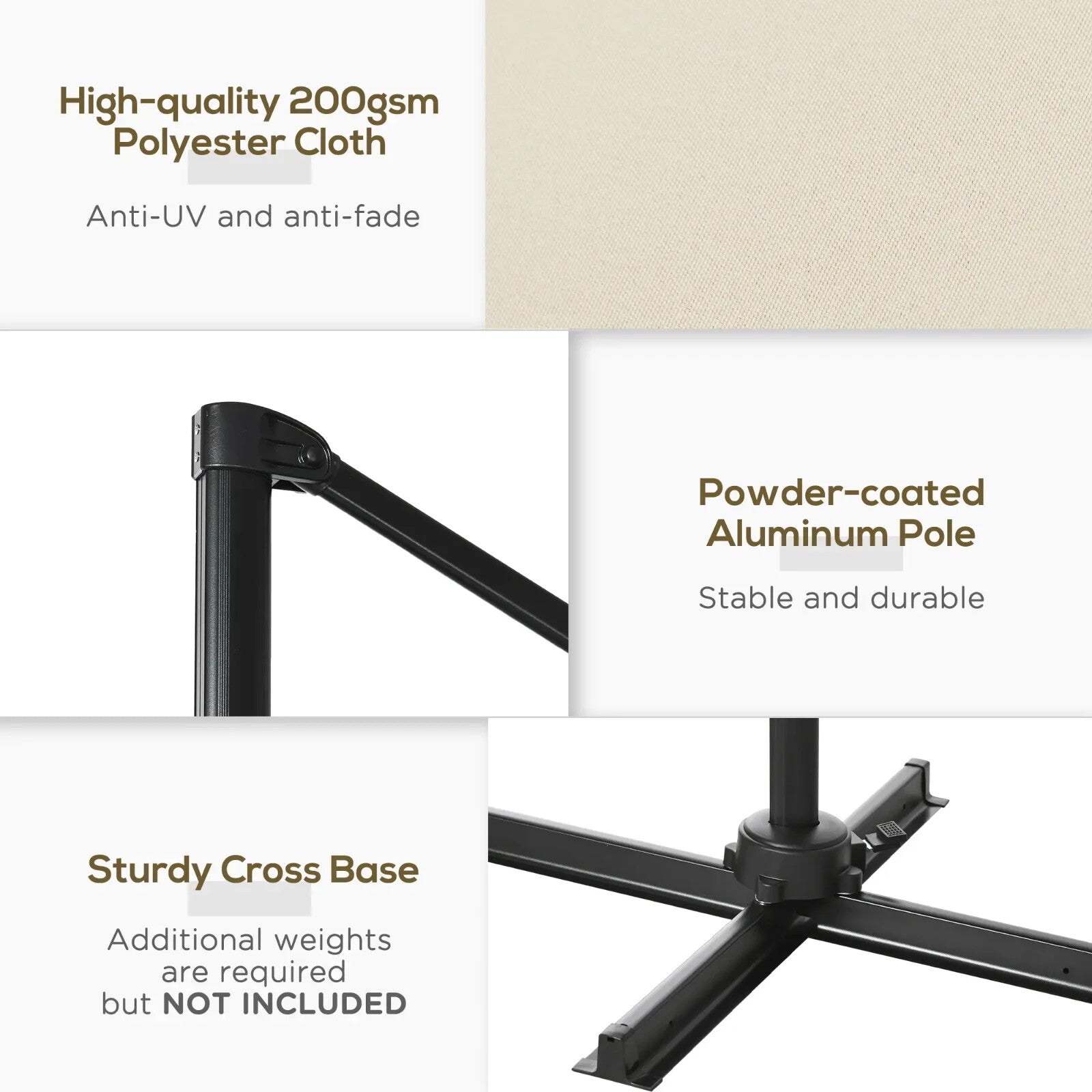 2.5 x 2.5m Cantilever Offset Parasol Umbrella w/ 360 Rotation & Aluminium Frame - Home and Garden Furniture Shop - rustic - furniture