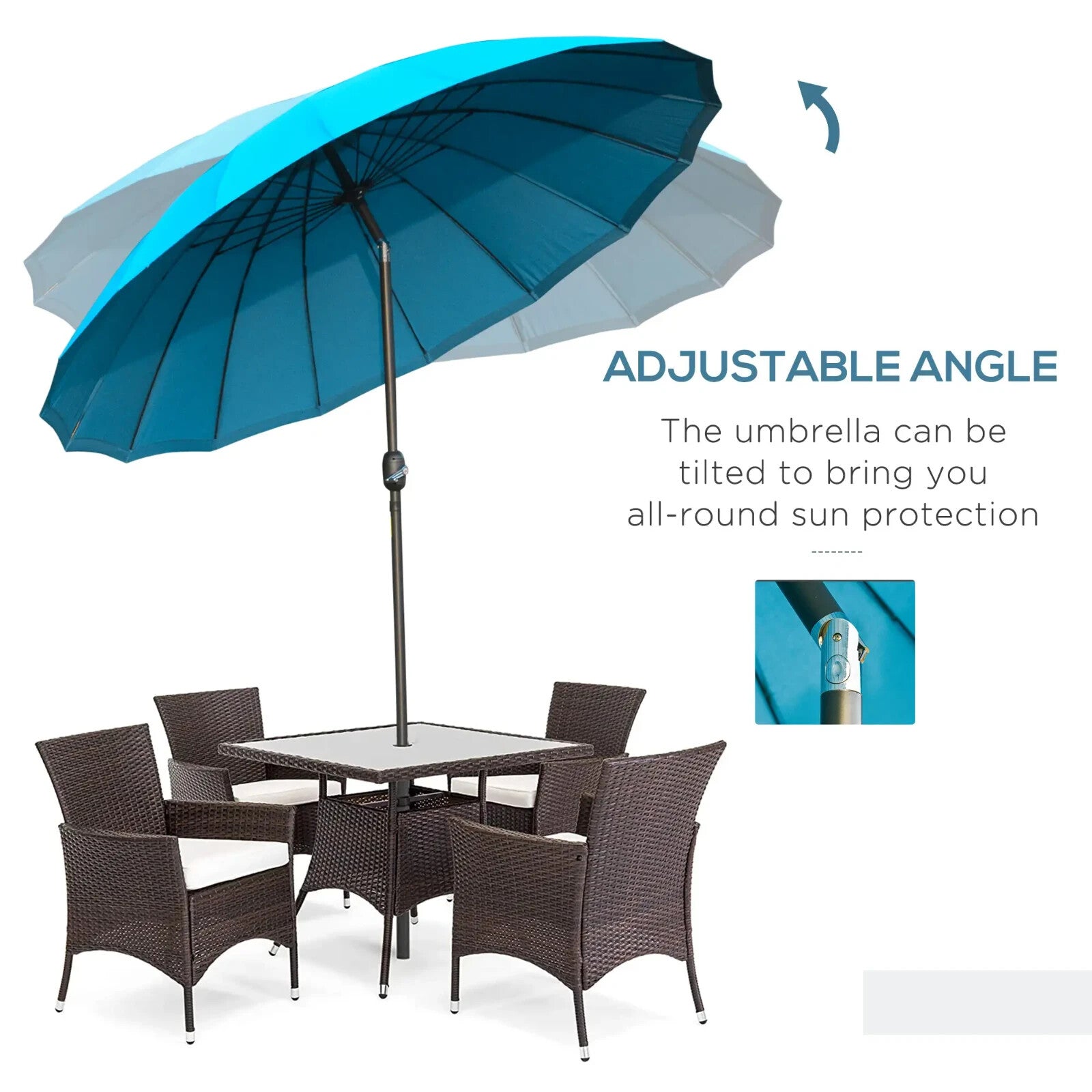 255cm Garden Parasol w/ 18 Ribs Tilt and Crank Outdoor Sunshade Patio Umbrella - Home and Garden Furniture Shop - rustic - furniture