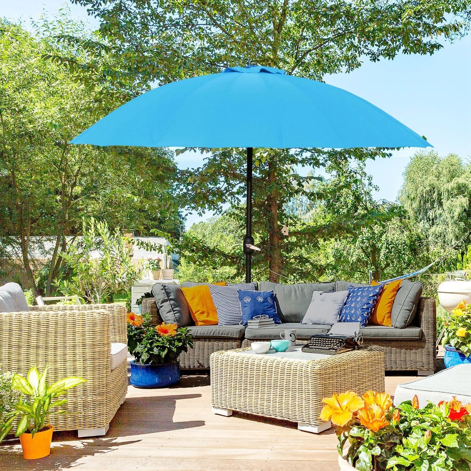 255cm Garden Parasol w/ 18 Ribs Tilt and Crank Outdoor Sunshade Patio Umbrella - Home and Garden Furniture Shop - rustic - furniture