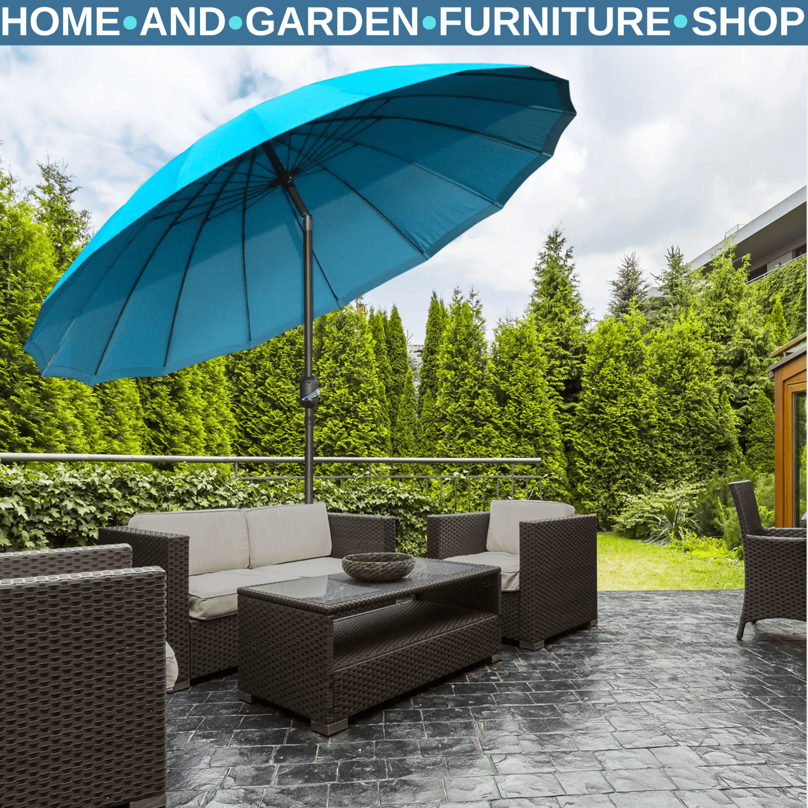 255cm Garden Parasol w/ 18 Ribs Tilt and Crank Outdoor Sunshade Patio Umbrella - Home and Garden Furniture Shop - rustic - furniture