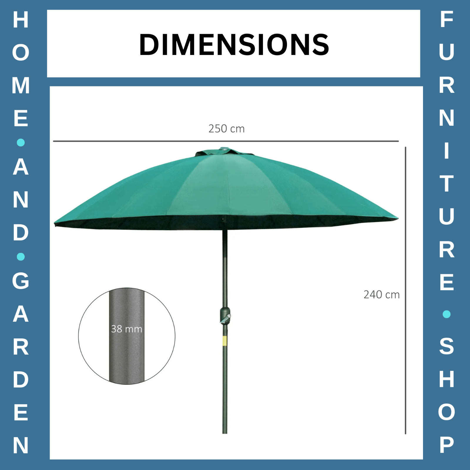 255cm Garden Parasol with 18 Ribs Tilt & Crank Outdoor Sunshade Patio Umbrella - Home and Garden Furniture Shop - rustic - furniture
