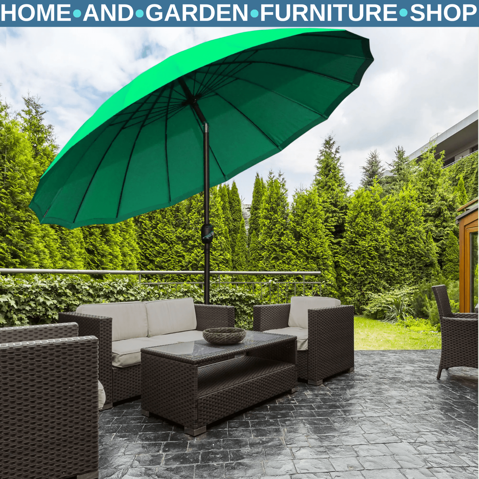 255cm Garden Parasol with 18 Ribs Tilt & Crank Outdoor Sunshade Patio Umbrella - Home and Garden Furniture Shop - rustic - furniture