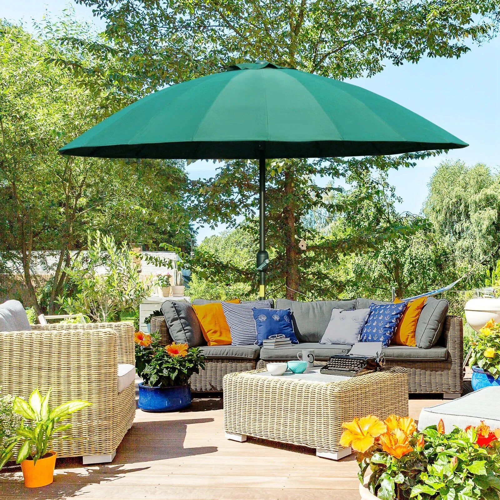 255cm Garden Parasol with 18 Ribs Tilt & Crank Outdoor Sunshade Patio Umbrella - Home and Garden Furniture Shop - rustic - furniture