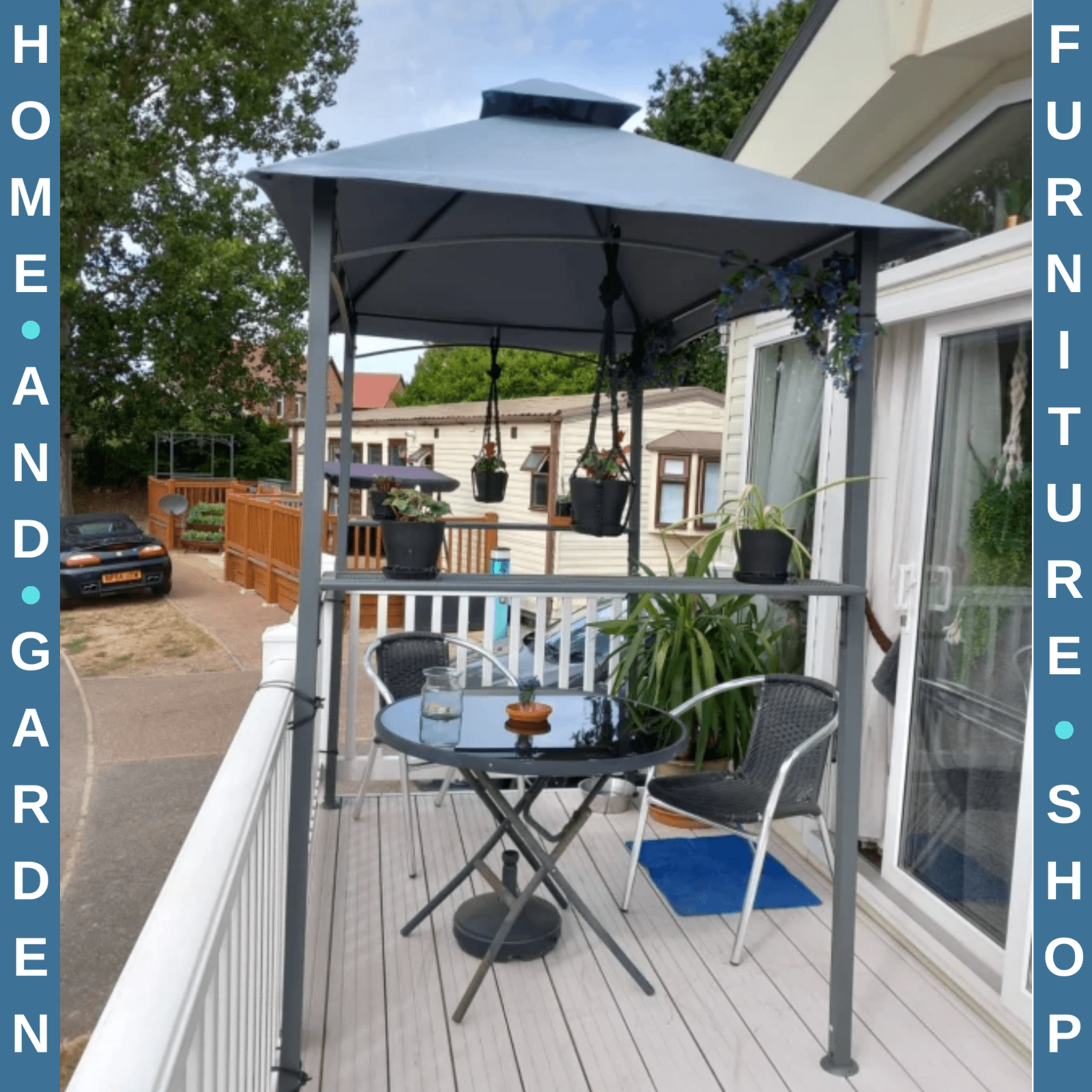 2.5m BBQ Gazebo with Double Tier Canopy Grill Shelter Outdoor Patio Tent – Grey - Home and Garden Furniture Shop - rustic - furniture