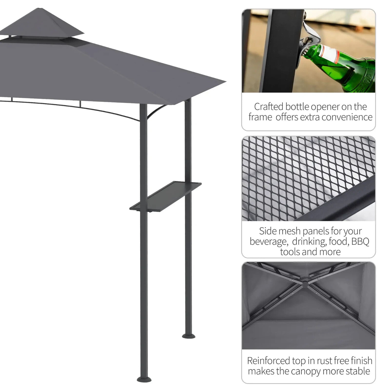 2.5m BBQ Gazebo with Double Tier Canopy Grill Shelter Outdoor Patio Tent – Grey - Home and Garden Furniture Shop - rustic - furniture