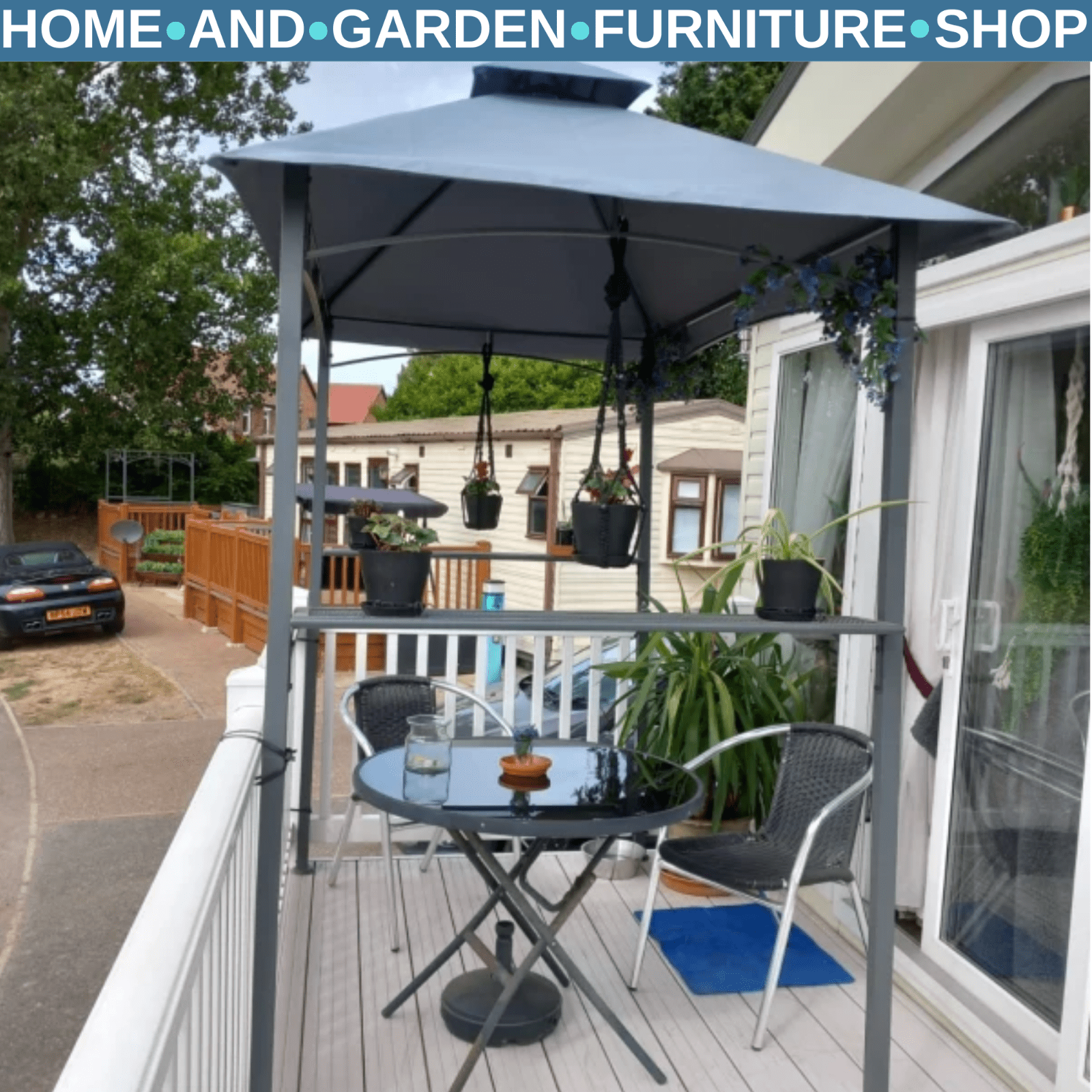 2.5m BBQ Gazebo with Double Tier Canopy Grill Shelter Outdoor Patio Tent – Grey - Home and Garden Furniture Shop - rustic - furniture