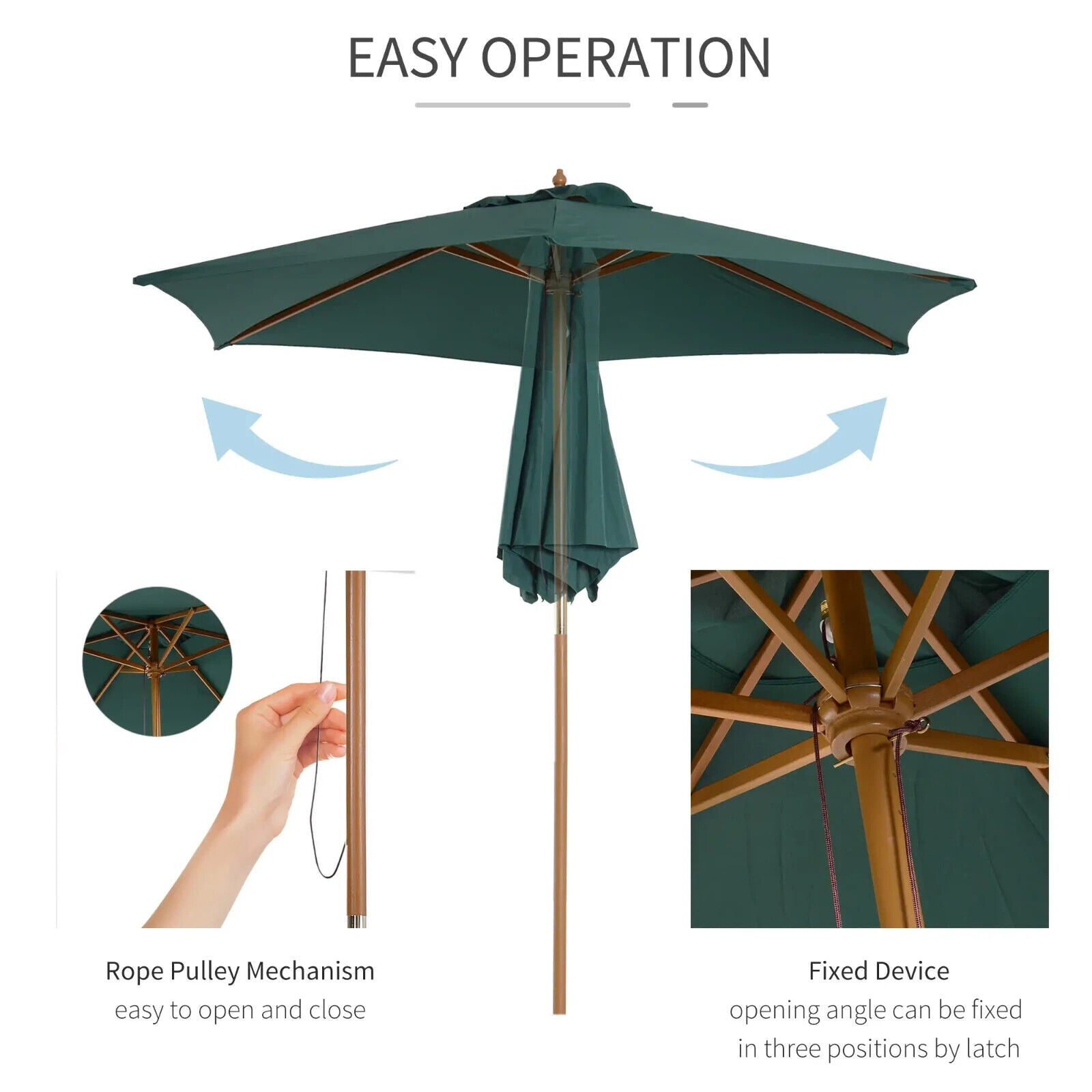 2.5m Garden Patio Parasol Sun Shade Outdoor Wooden Umbrella Canopy Green Cover - Home and Garden Furniture Shop - #rustic - furniture#