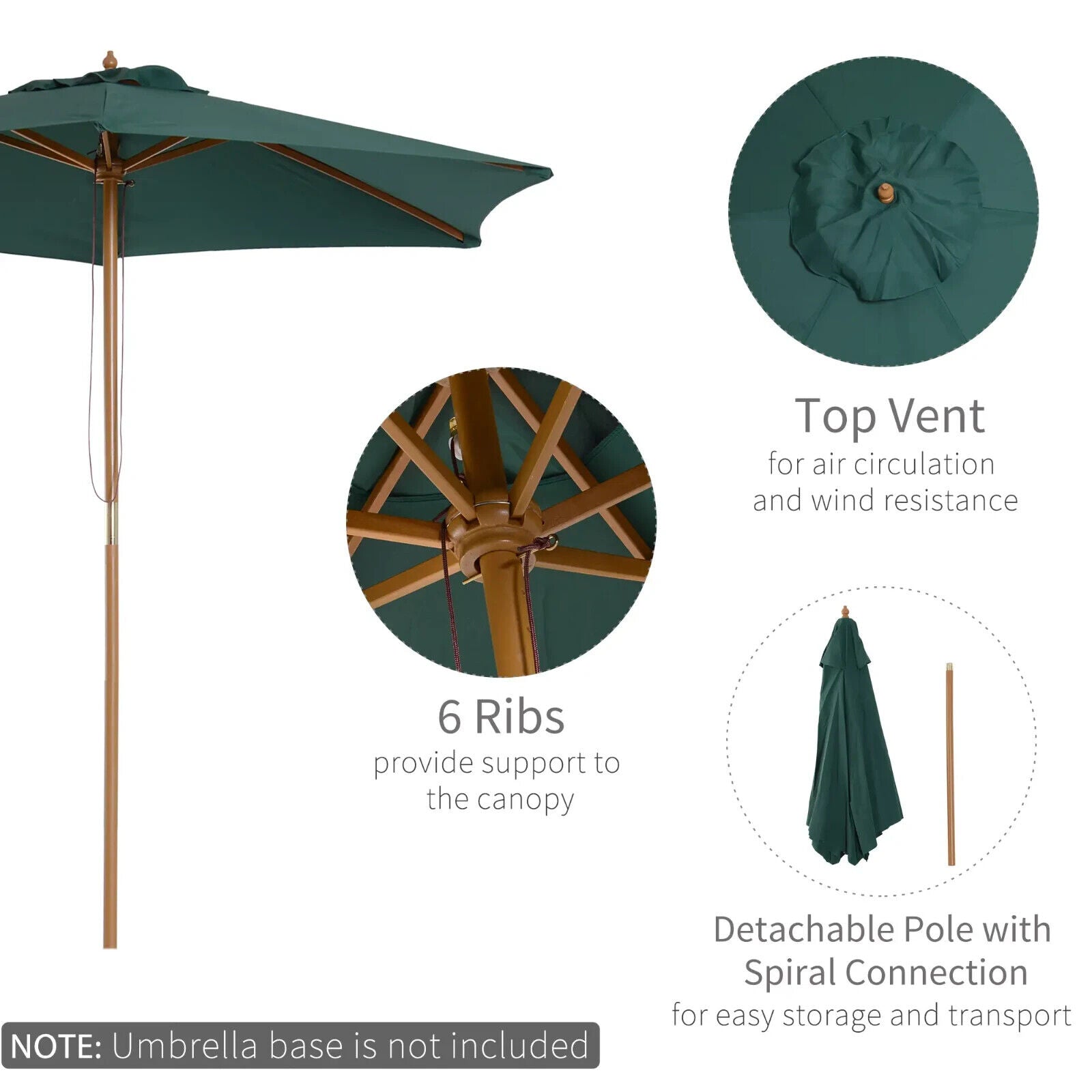 2.5m Garden Patio Parasol Sun Shade Outdoor Wooden Umbrella Canopy Green Cover - Home and Garden Furniture Shop - #rustic - furniture#