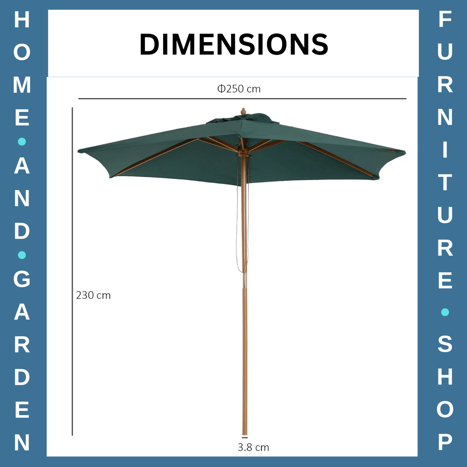 2.5m Garden Patio Parasol Sun Shade Outdoor Wooden Umbrella Canopy Green Cover - Home and Garden Furniture Shop - #rustic - furniture#