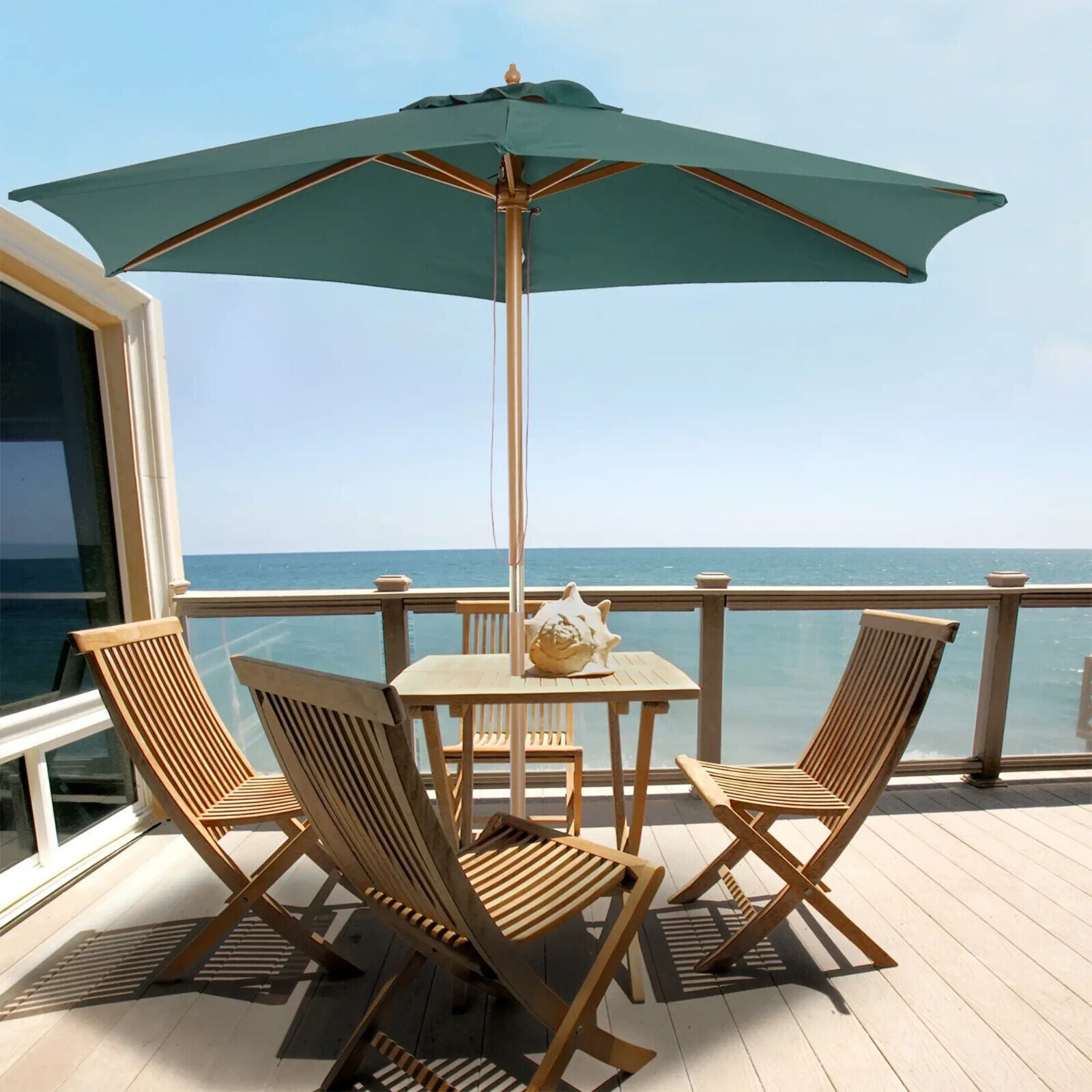 2.5m Garden Patio Parasol Sun Shade Outdoor Wooden Umbrella Canopy Green Cover - Home and Garden Furniture Shop - #rustic - furniture#