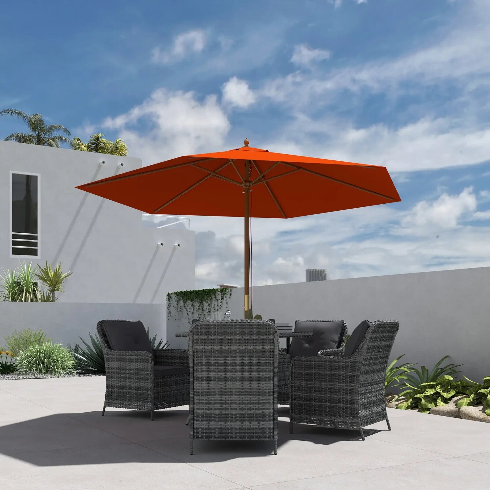 2.5m Wooden Garden Parasol Sun Shade - Outdoor Umbrella Canopy for Patio - Home and Garden Furniture Shop - rustic - furniture
