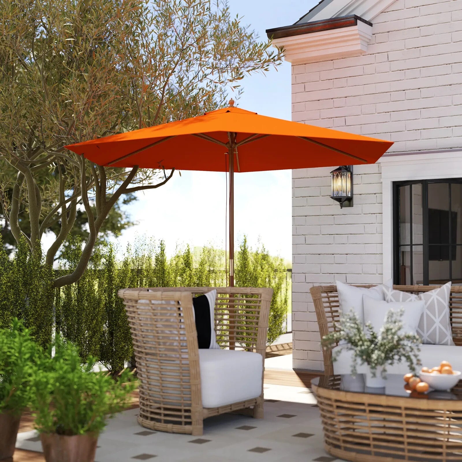 2.5m Wooden Garden Parasol Sun Shade - Outdoor Umbrella Canopy for Patio - Home and Garden Furniture Shop - rustic - furniture