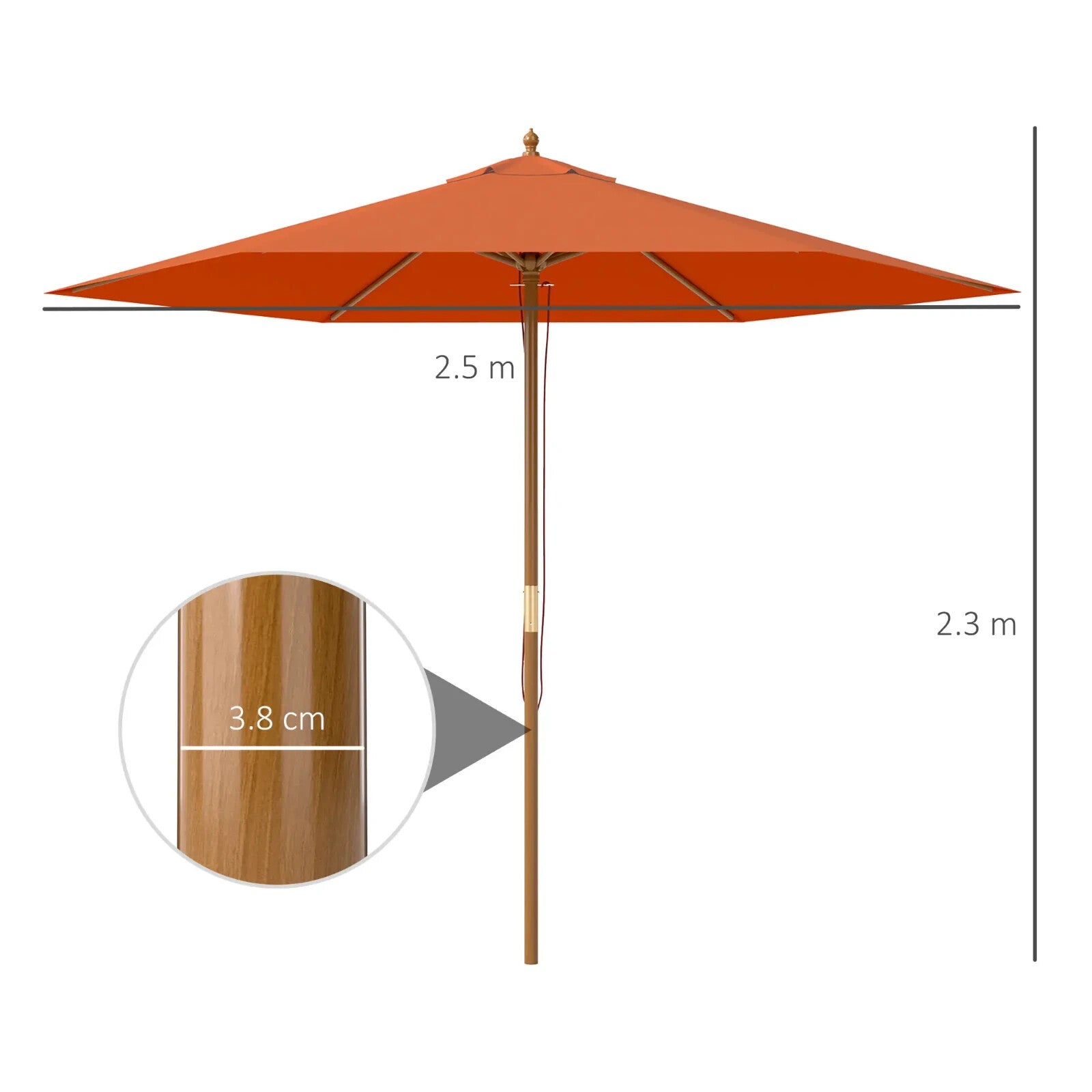 2.5m Wooden Garden Parasol Sun Shade - Outdoor Umbrella Canopy for Patio - Home and Garden Furniture Shop - rustic - furniture