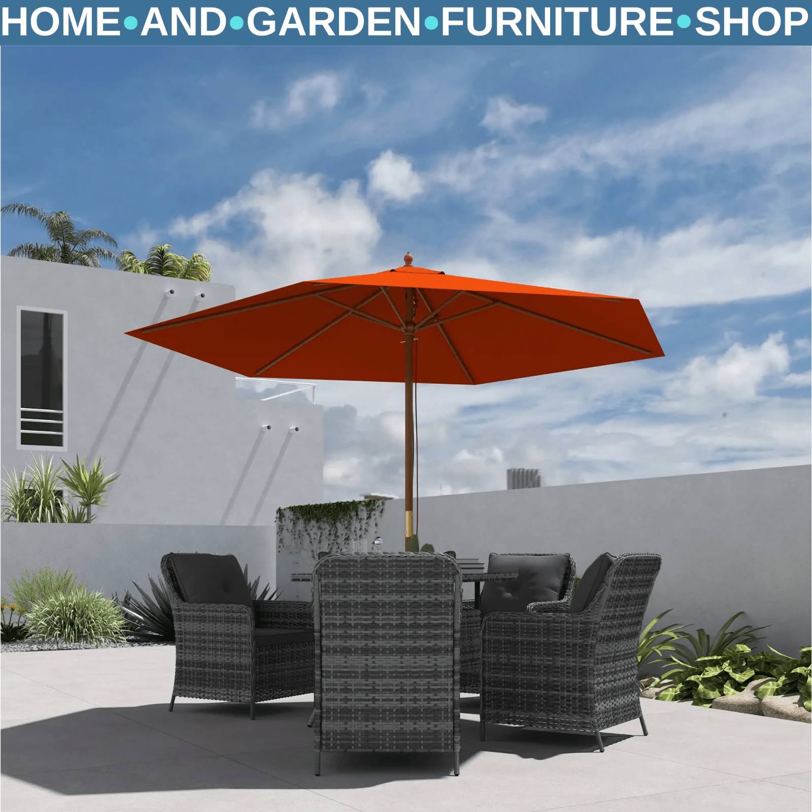 2.5m Wooden Garden Parasol Sun Shade - Outdoor Umbrella Canopy for Patio - Home and Garden Furniture Shop - rustic - furniture