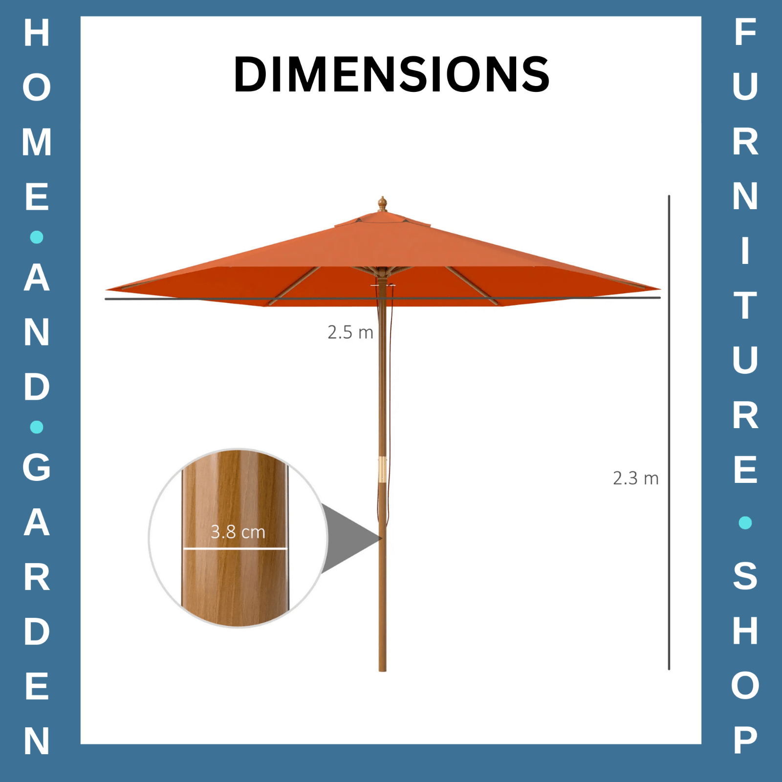 2.5m Wooden Garden Parasol Sun Shade - Outdoor Umbrella Canopy for Patio - Home and Garden Furniture Shop - rustic - furniture