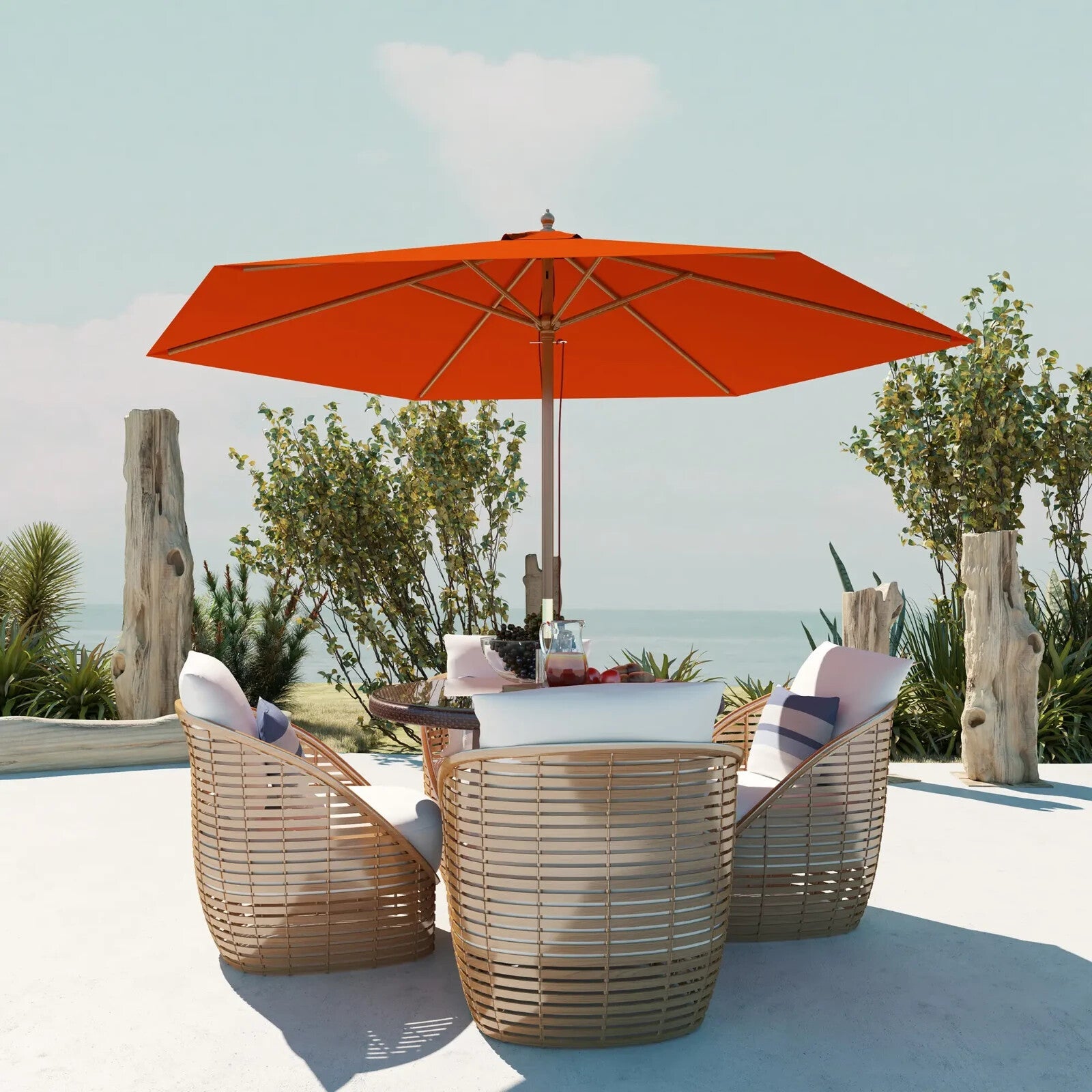 2.5m Wooden Garden Parasol Sun Shade - Outdoor Umbrella Canopy for Patio - Home and Garden Furniture Shop - rustic - furniture